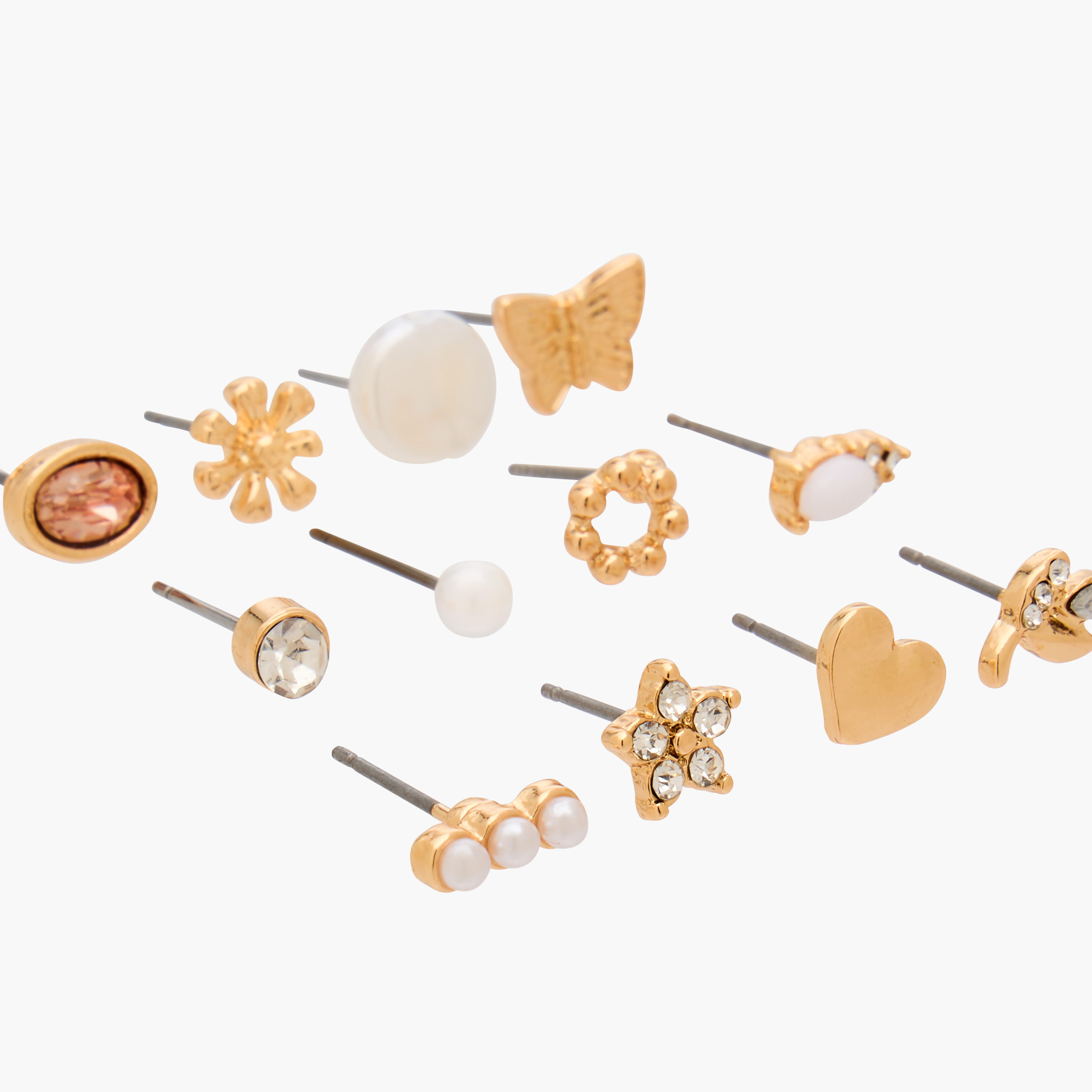 Gloo Pack of 12 Gold Finish Embellished Stud Earrings with Pushback Closure-women-watchesandjewellery-jewellery-earrings-image-3
