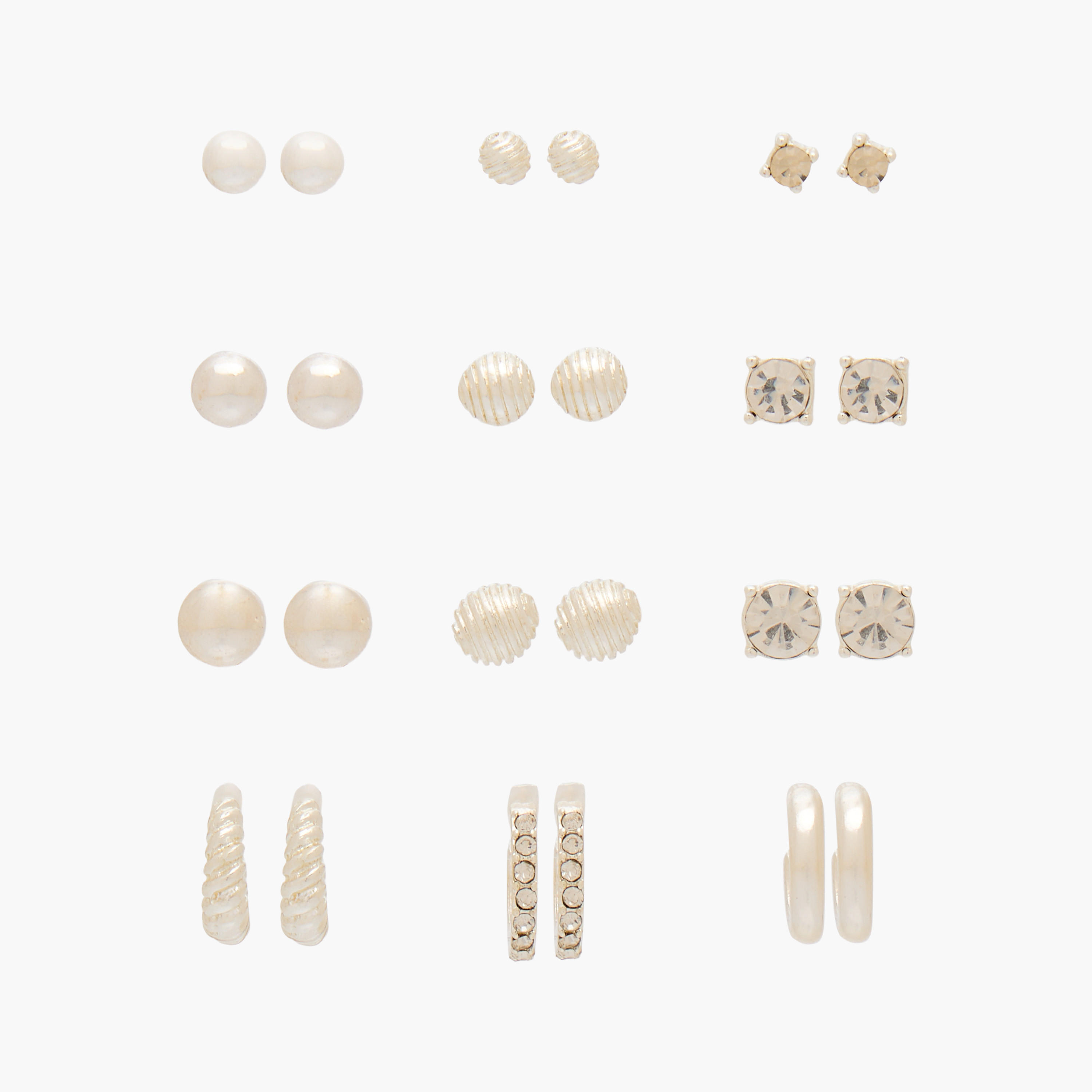 Gloo Pack of 12 Silver Finish Embellished Stud Earrings with Pushback Closure-women-watchesandjewellery-jewellery-earrings-image-1