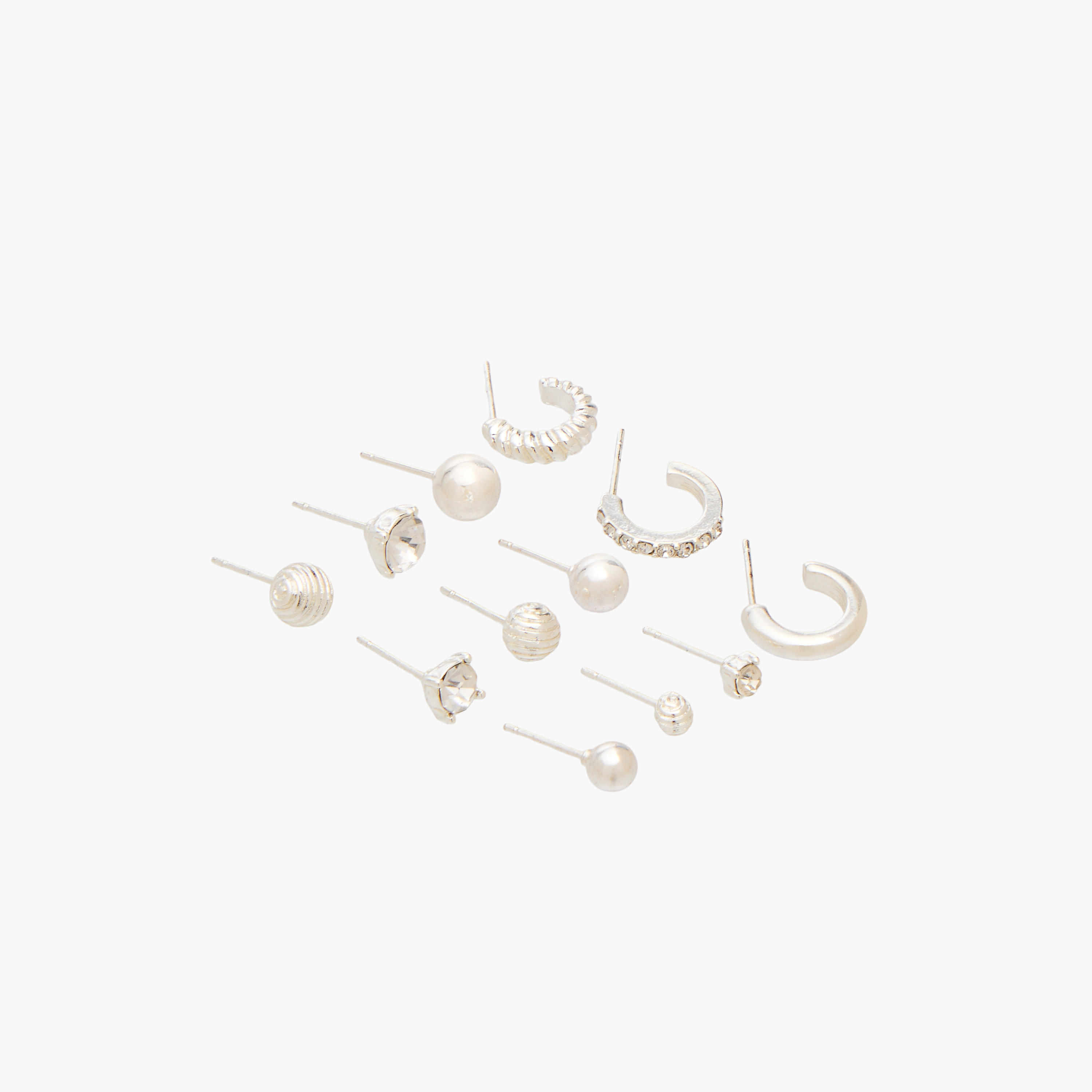 Gloo Pack of 12 Silver Finish Embellished Stud Earrings with Pushback Closure-women-watchesandjewellery-jewellery-earrings-image-2
