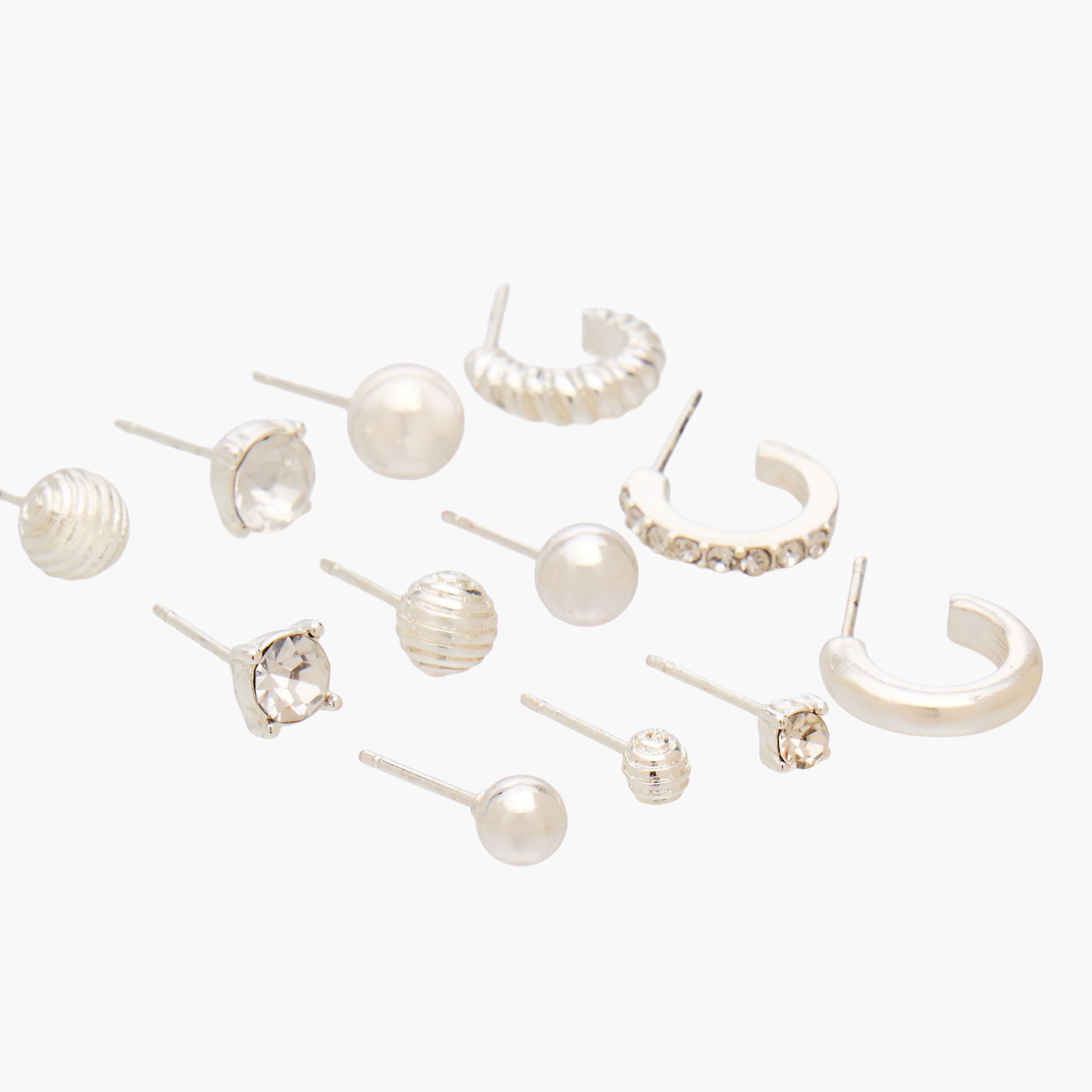 Gloo Pack of 12 Silver Finish Embellished Stud Earrings with Pushback Closure-women-watchesandjewellery-jewellery-earrings-image-3