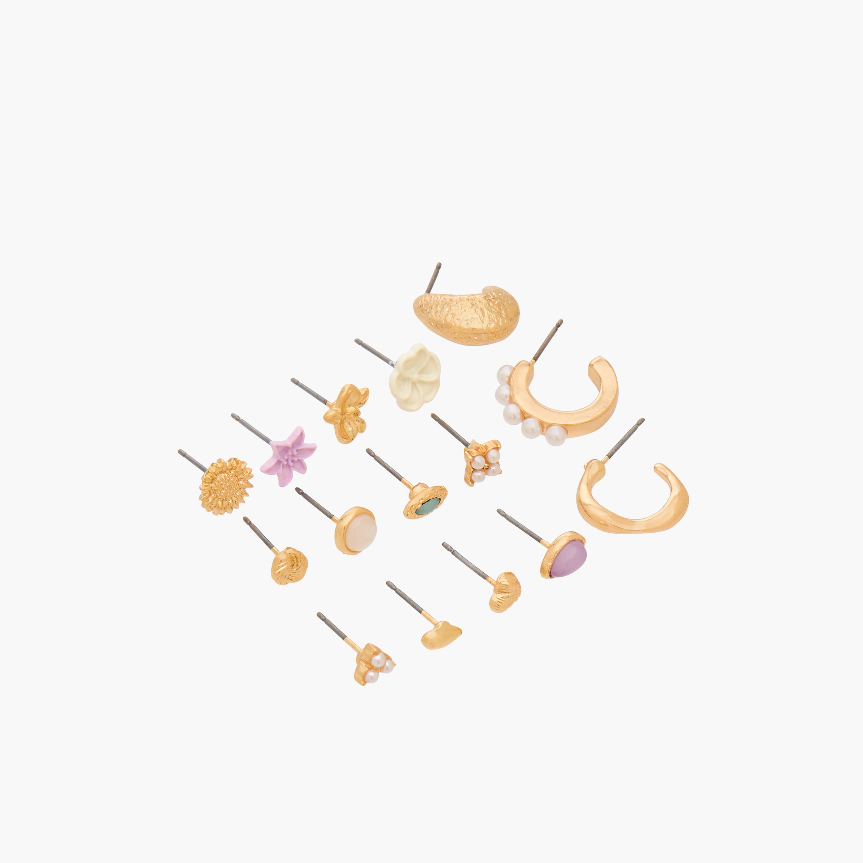 Gloo Pack of 15 Gold Finish Embellished Stud Earrings with Pushback Closure-women-watchesandjewellery-jewellery-earrings-image-2