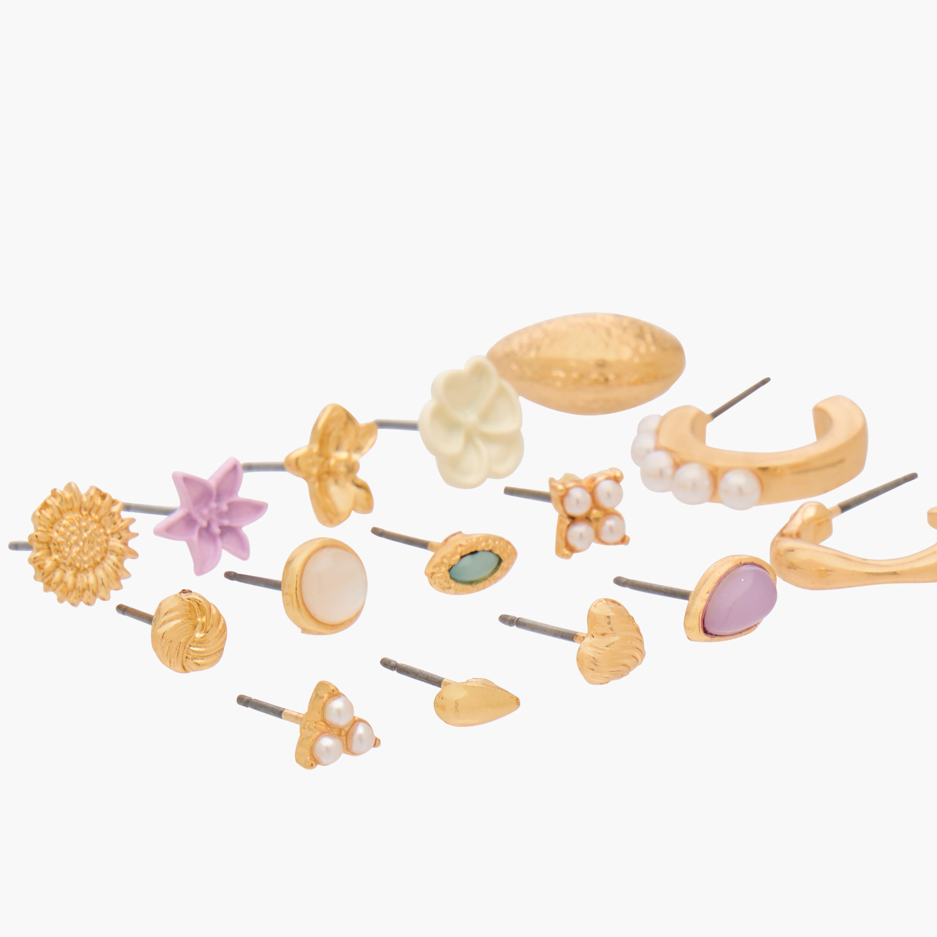 Gloo Pack of 15 Gold Finish Embellished Stud Earrings with Pushback Closure-women-watchesandjewellery-jewellery-earrings-image-3