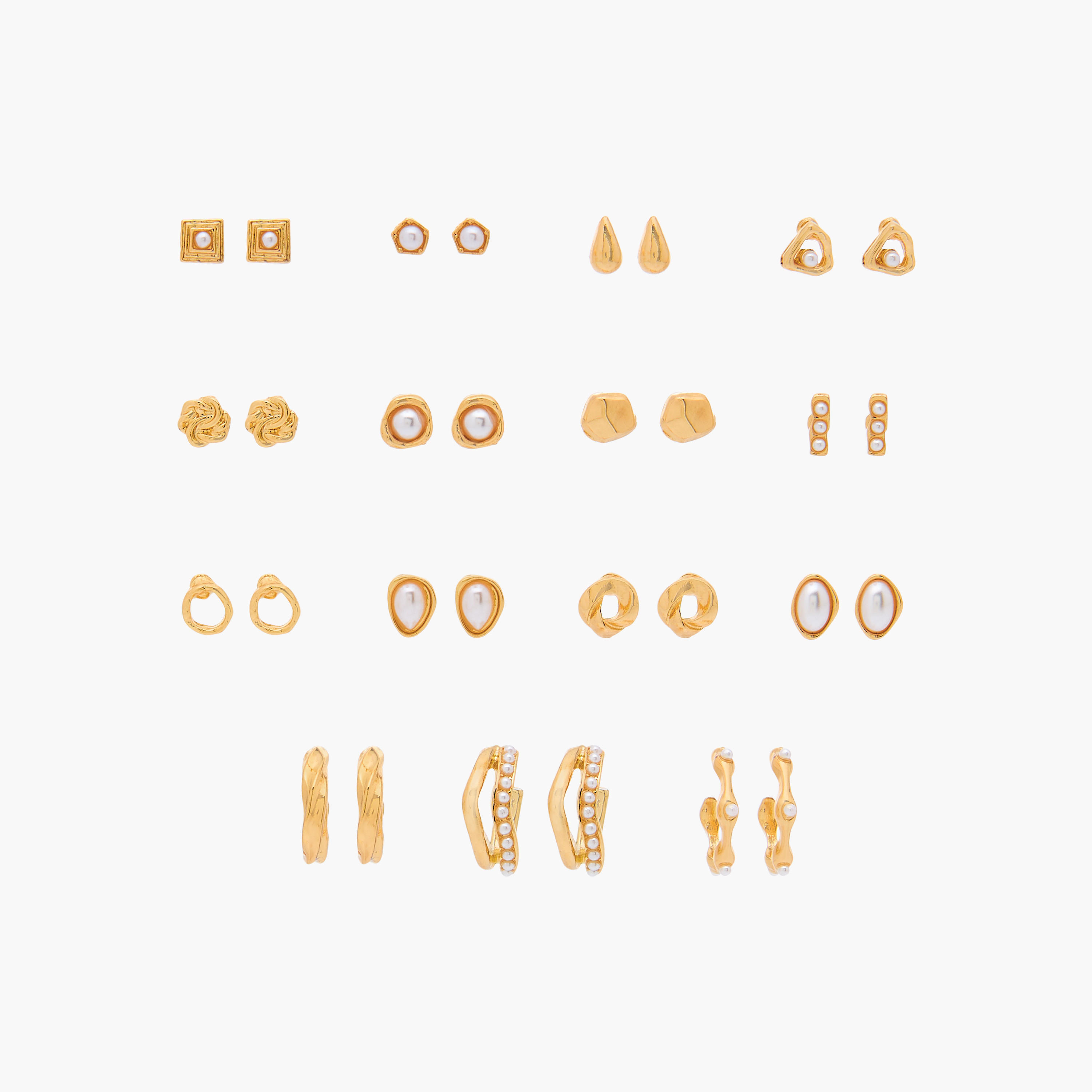 Gloo Pack of 15 Metallic Assorted Earrings with Pushback Closure-women-watchesandjewellery-jewellery-earrings-image-1