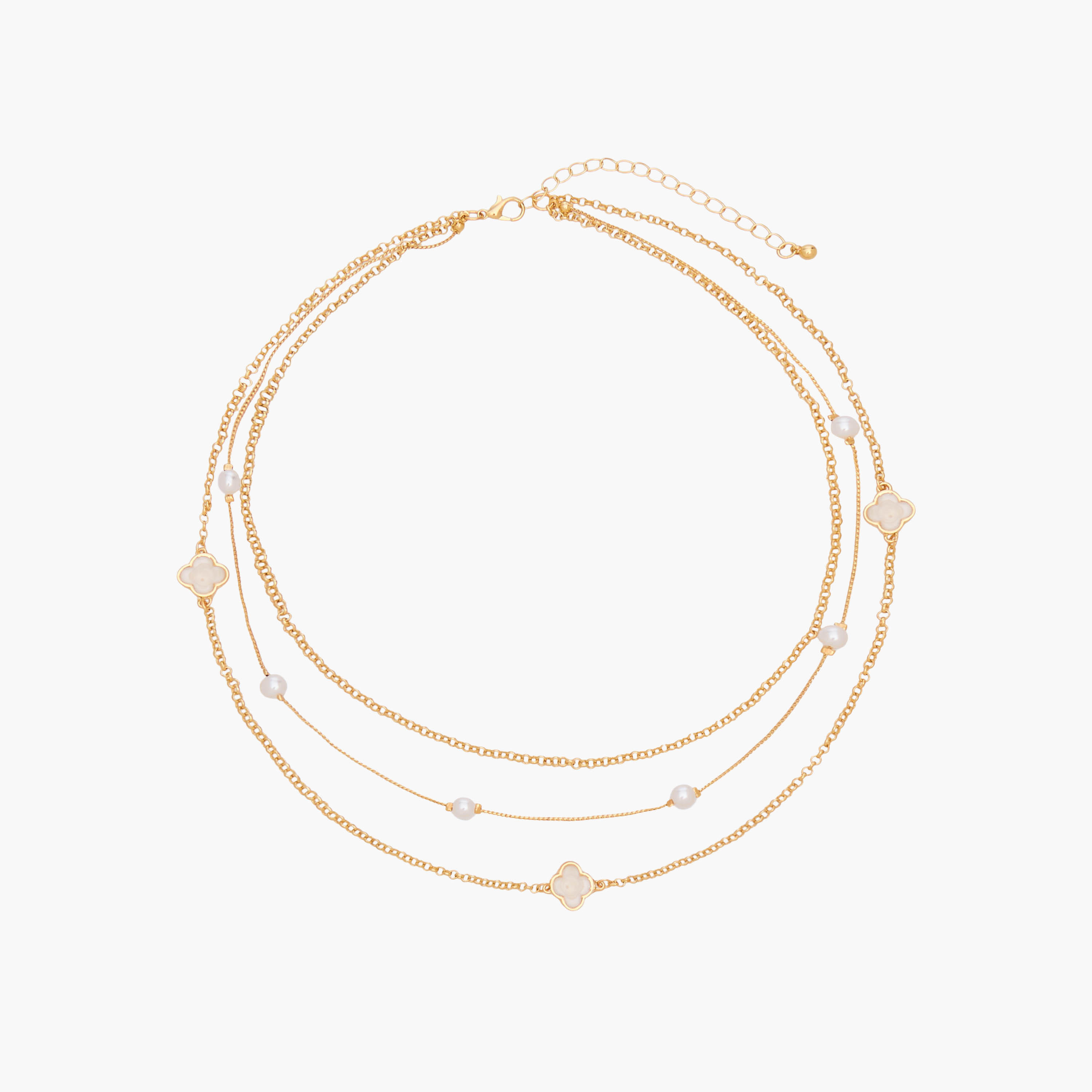 Gloo Metallic Layered Necklace with Clover and Pearls-women-watchesandjewellery-jewellery-necklacesandpendants-image-1