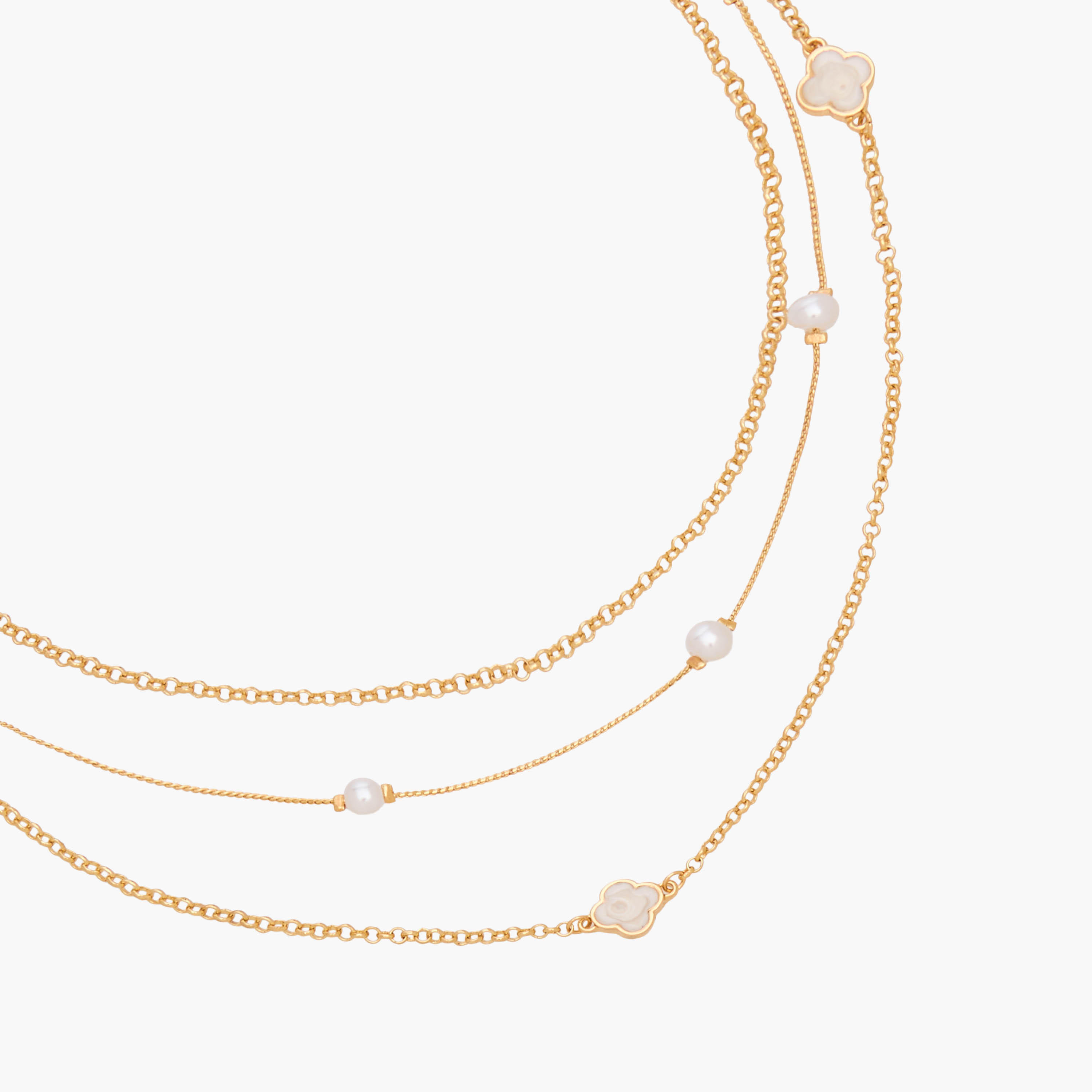 Gloo Metallic Layered Necklace with Clover and Pearls-women-watchesandjewellery-jewellery-necklacesandpendants-image-2