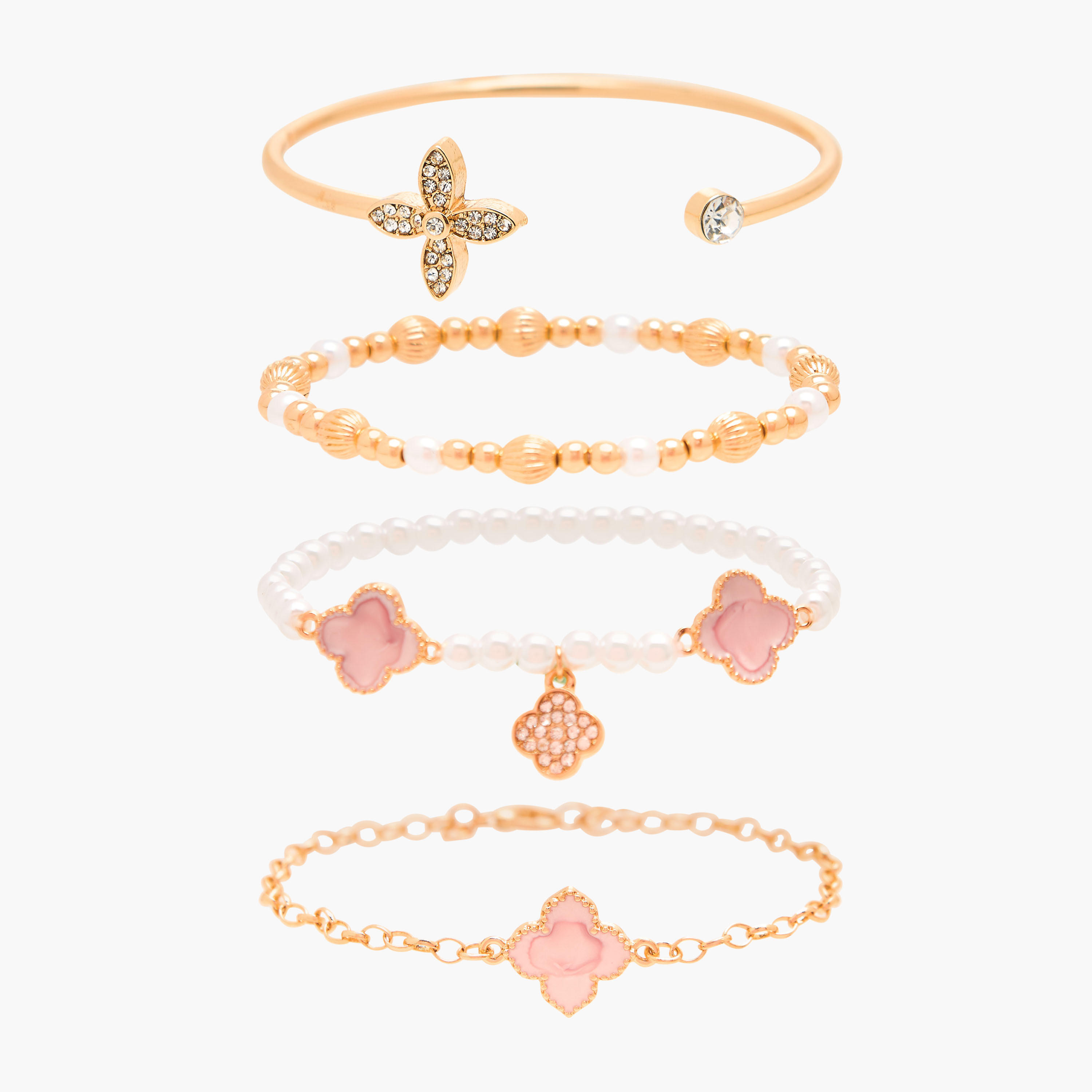 Gloo Pack of 4 Metallic Embellished Bracelet-women-watchesandjewellery-jewellery-banglesandbracelets-image-1