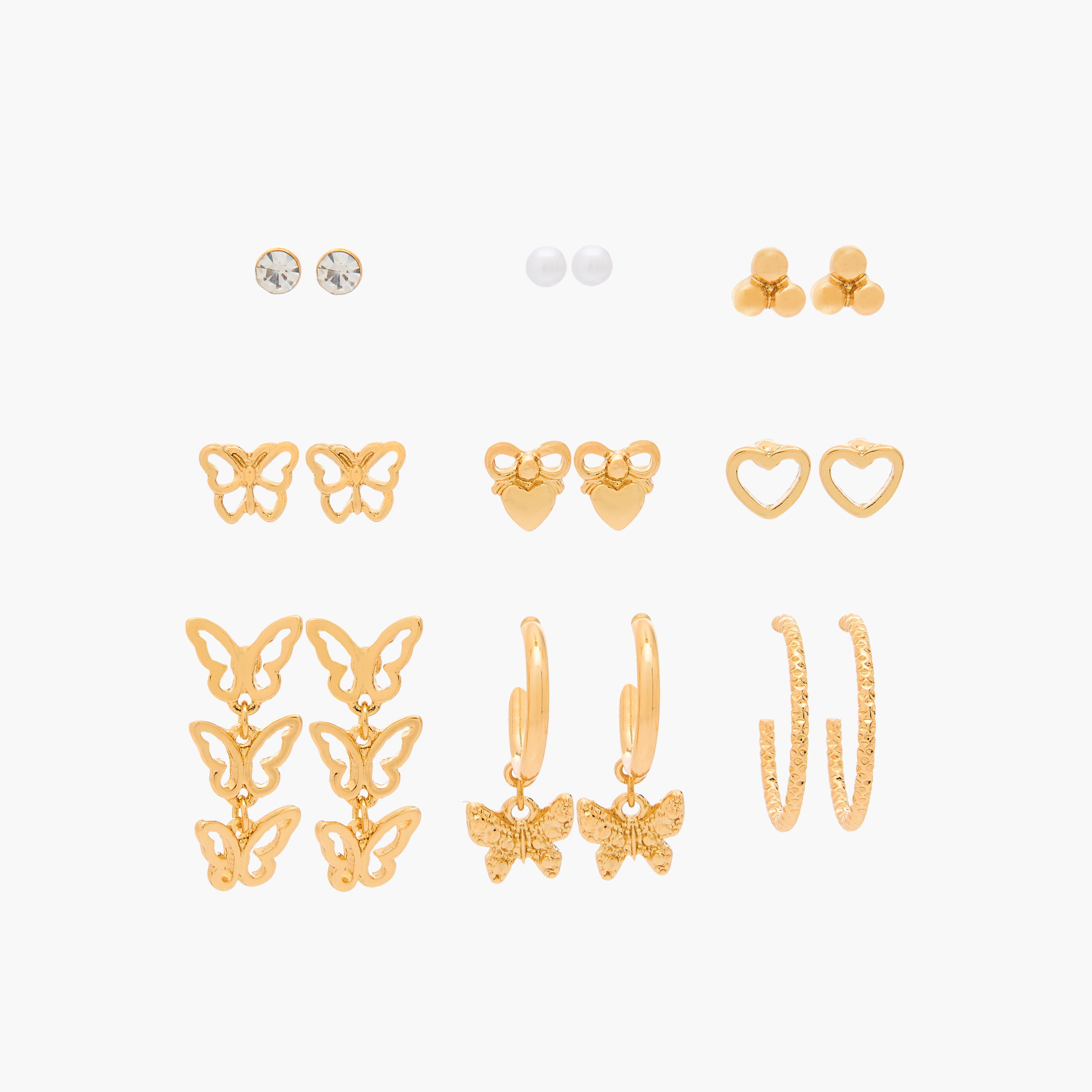 Gloo Pack of 9 Metallic Assorted Earrings with Pushback Closure-women-watchesandjewellery-jewellery-earrings-image-1