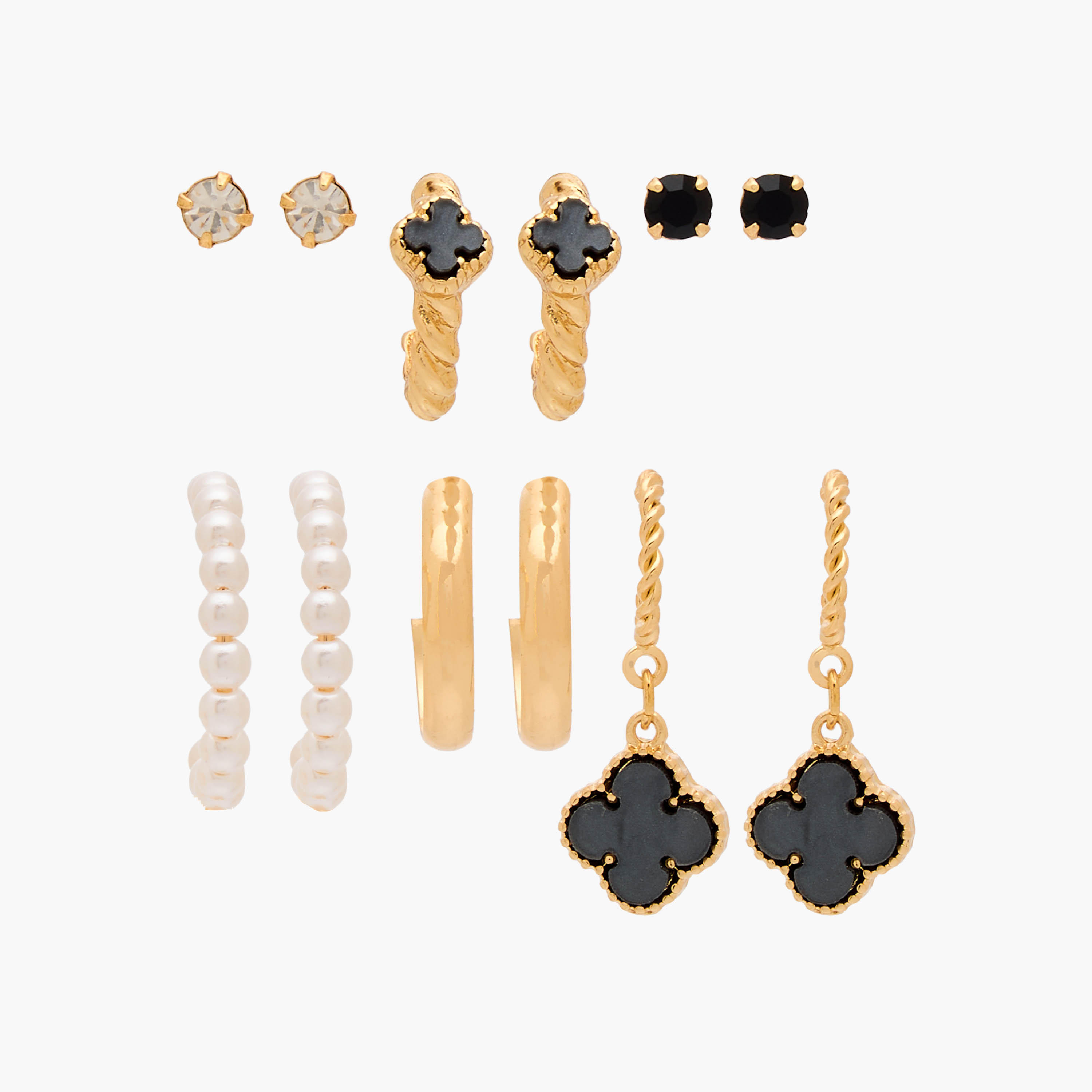 Gloo Pack of 6 Metallic Assorted Earrings with Pushback Closure-women-watchesandjewellery-jewellery-earrings-image-1