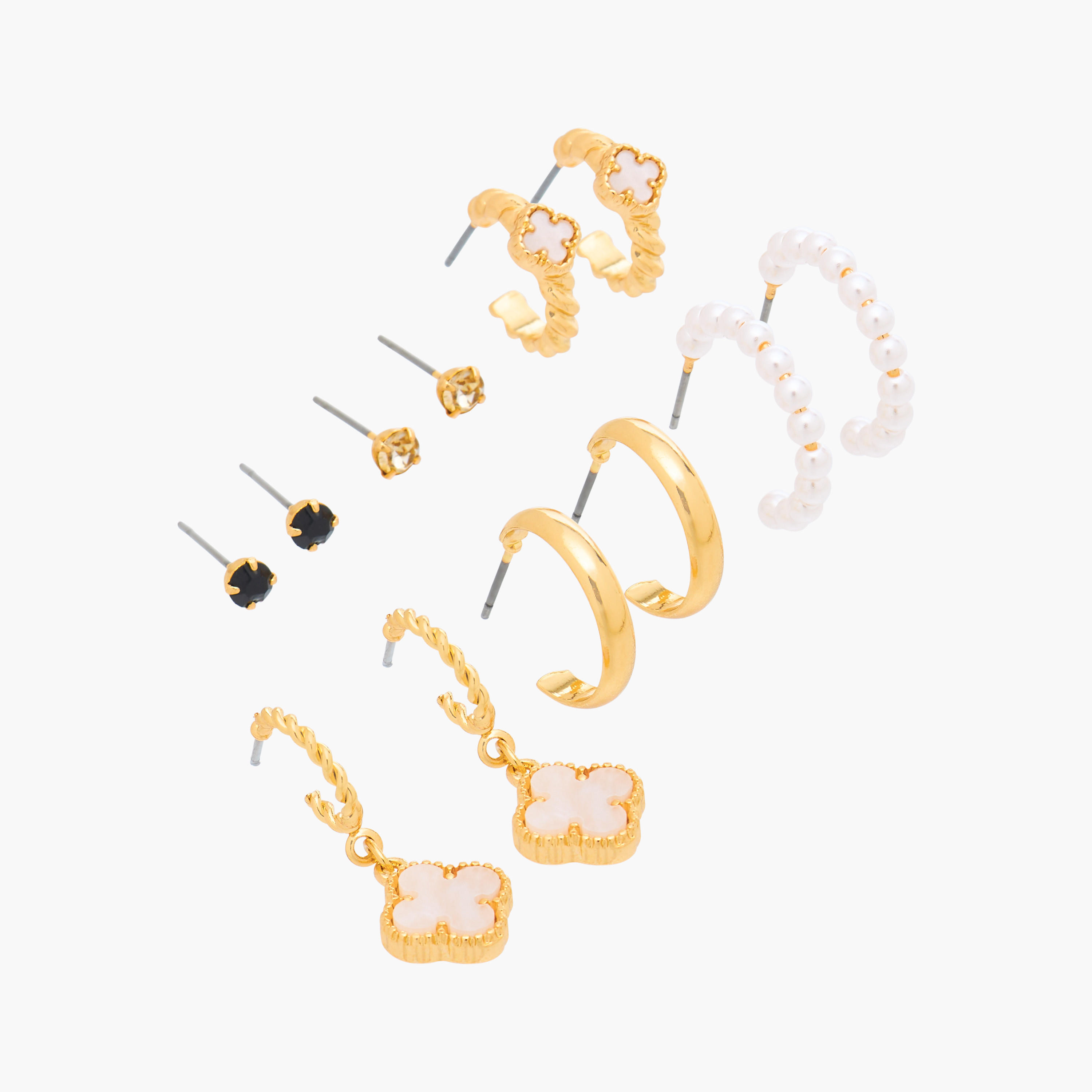 حلقان ميتاليك متنوعة بمكبس إغلاق من جلو - عبوة 6 أزواج-women-watchesandjewellery-jewellery-earrings-image-3