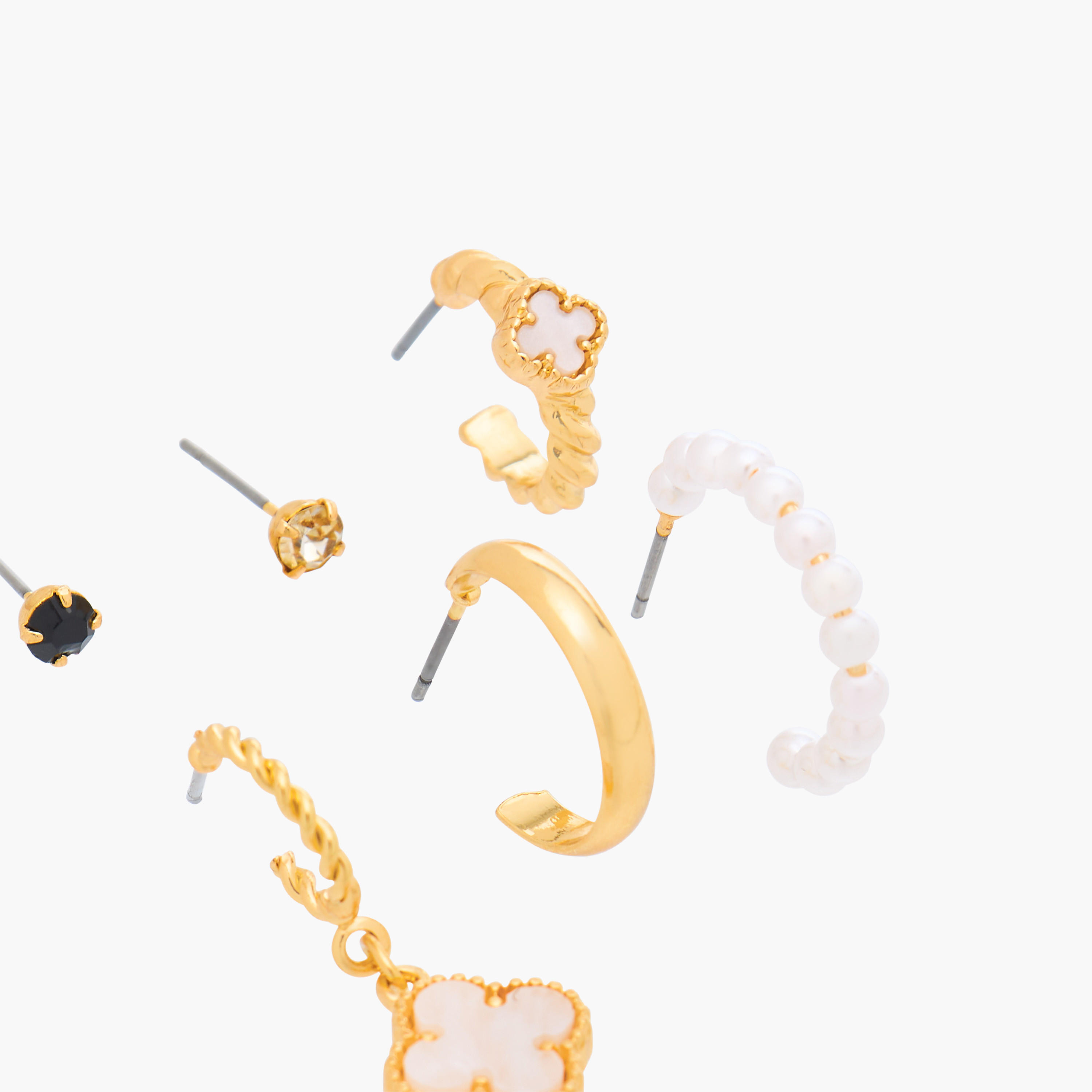 حلقان ميتاليك متنوعة بمكبس إغلاق من جلو - عبوة 6 أزواج-women-watchesandjewellery-jewellery-earrings-image-2
