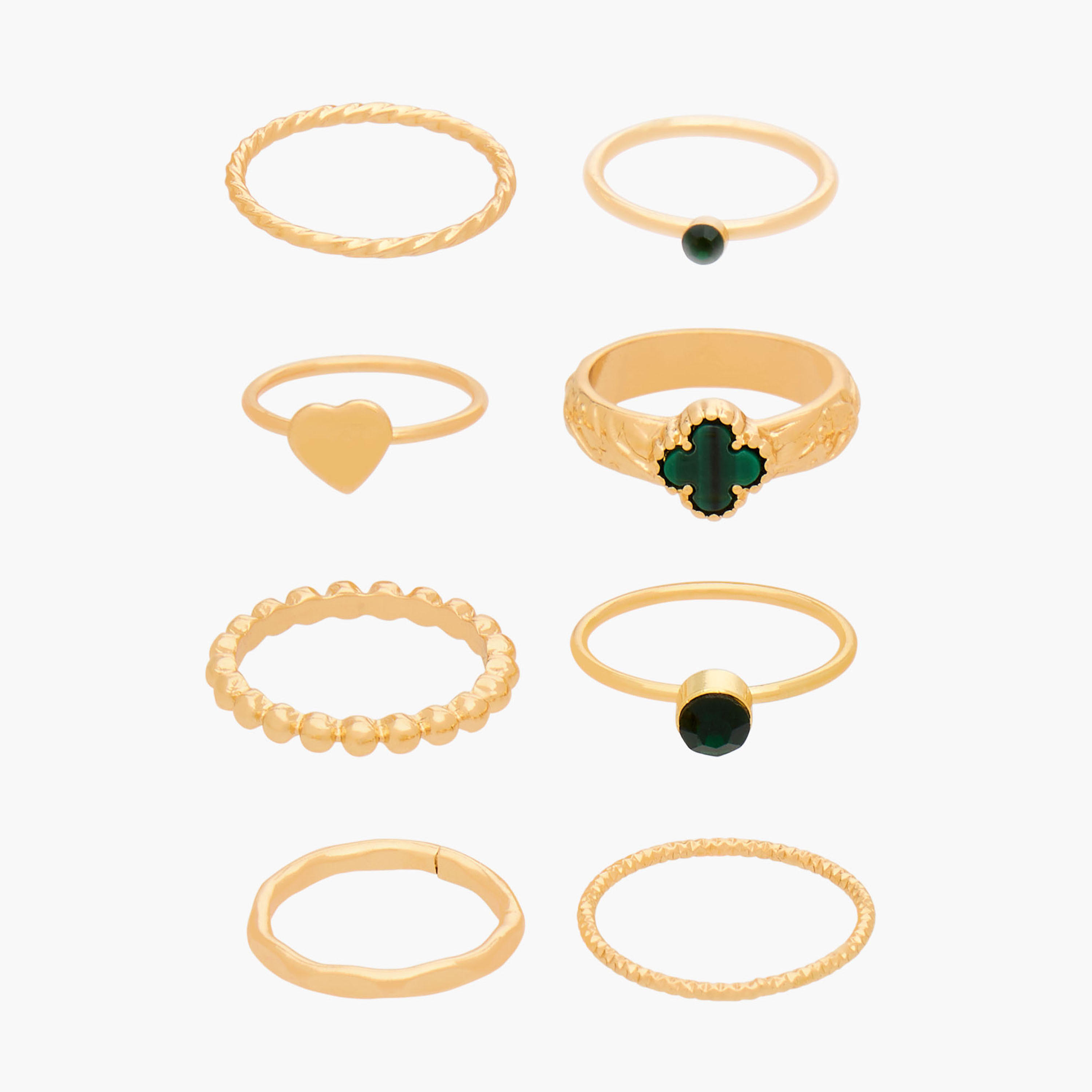 Set of 8 - Gloo Embellished Metal Gold Tone Ring-women-watchesandjewellery-jewellery-rings-image-1