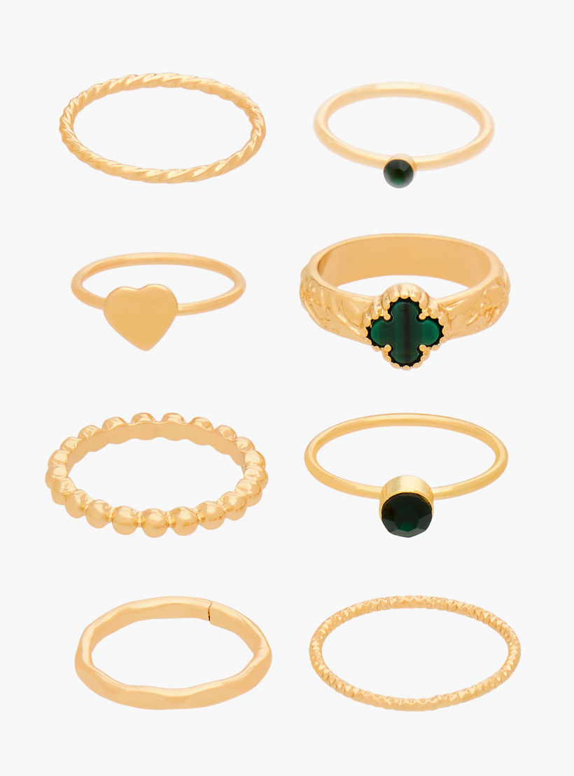 خواتم معدن مزينة بلون ذهبي من جلو - طقم 8 قطع-women-watchesandjewellery-jewellery-rings-image-1