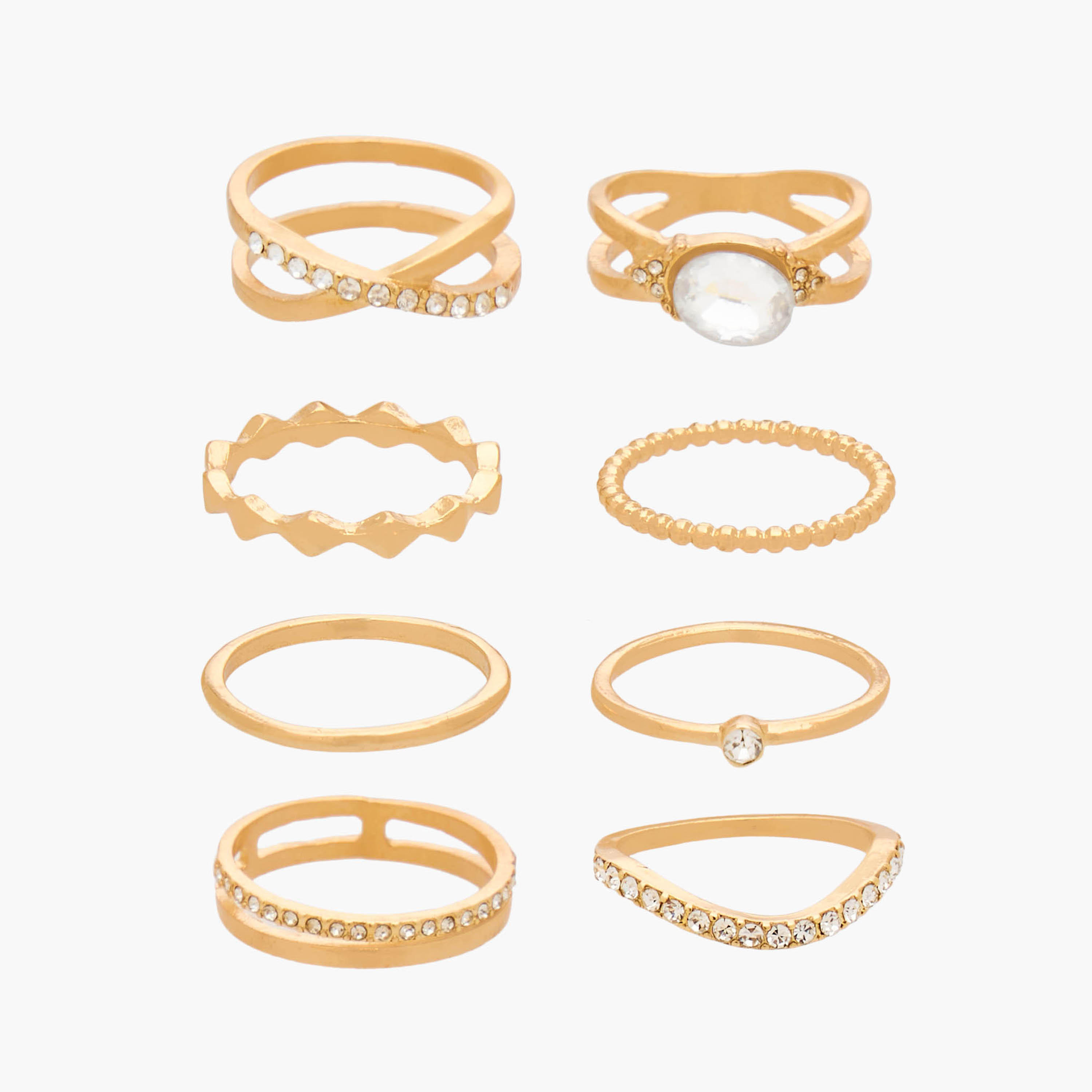 خواتم معدن مزينة باللون الذهبي من جلو - طقم 8 قطع-women-watchesandjewellery-jewellery-rings-image-1