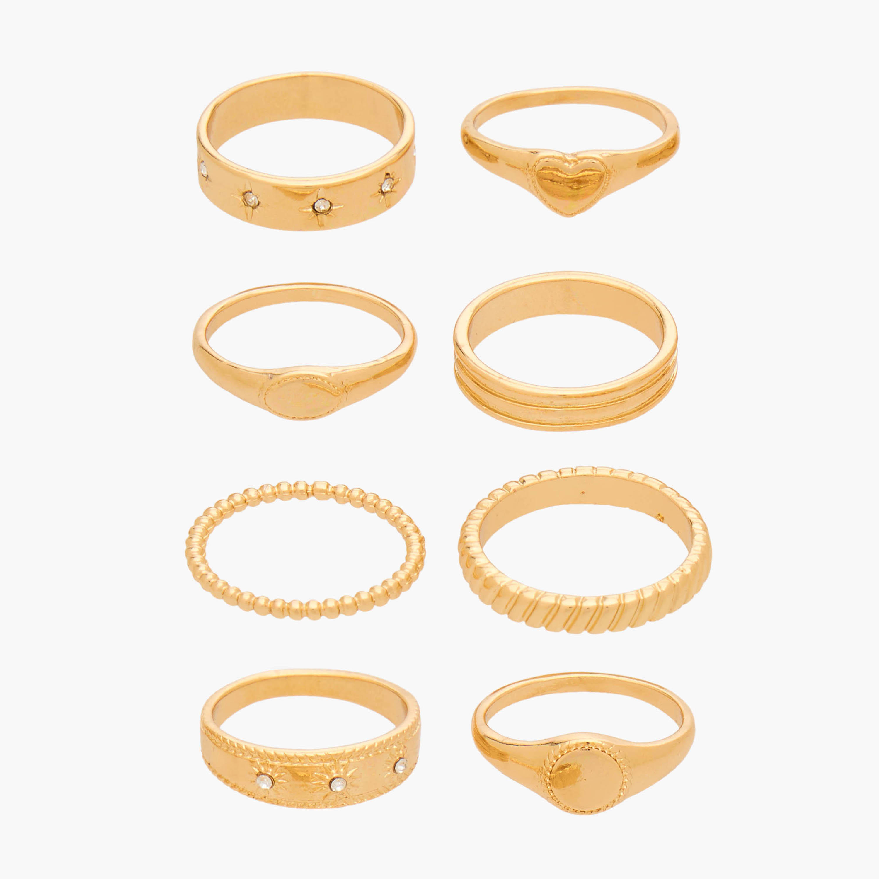 خواتم معدن مزينة بلون ذهبي من جلو - طقم 8 قطع-women-watchesandjewellery-jewellery-rings-image-1