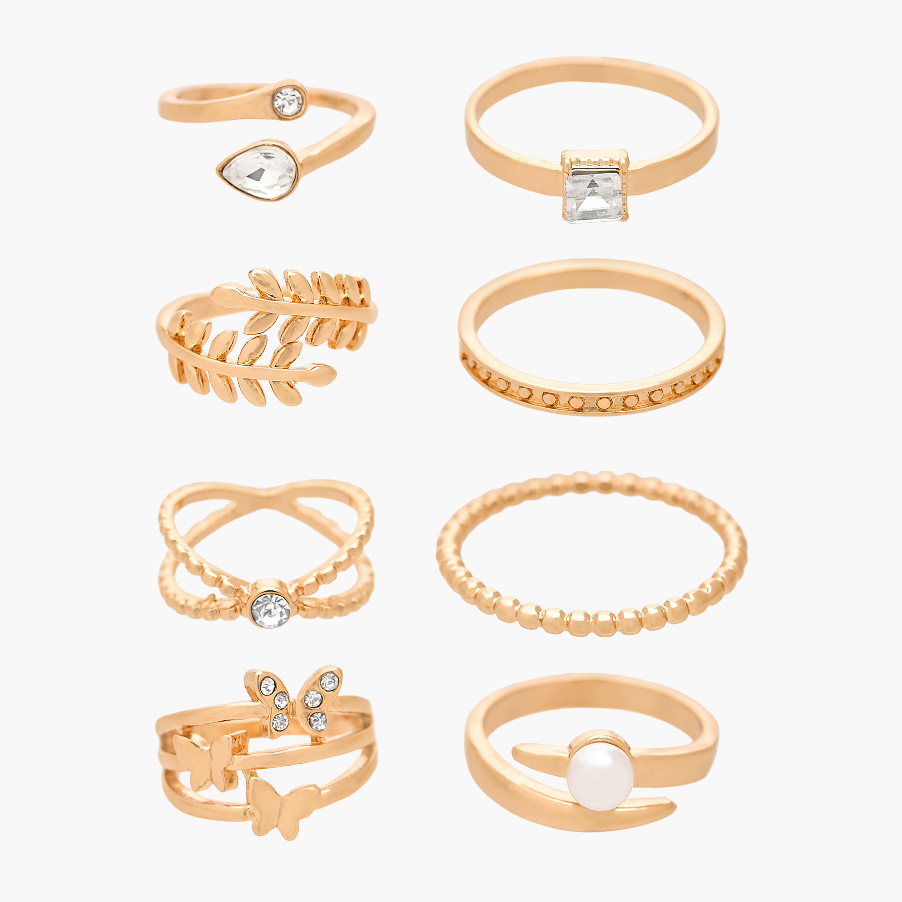 Gloo Pack of 8 Metallic Ring-women-watchesandjewellery-jewellery-rings-image-1