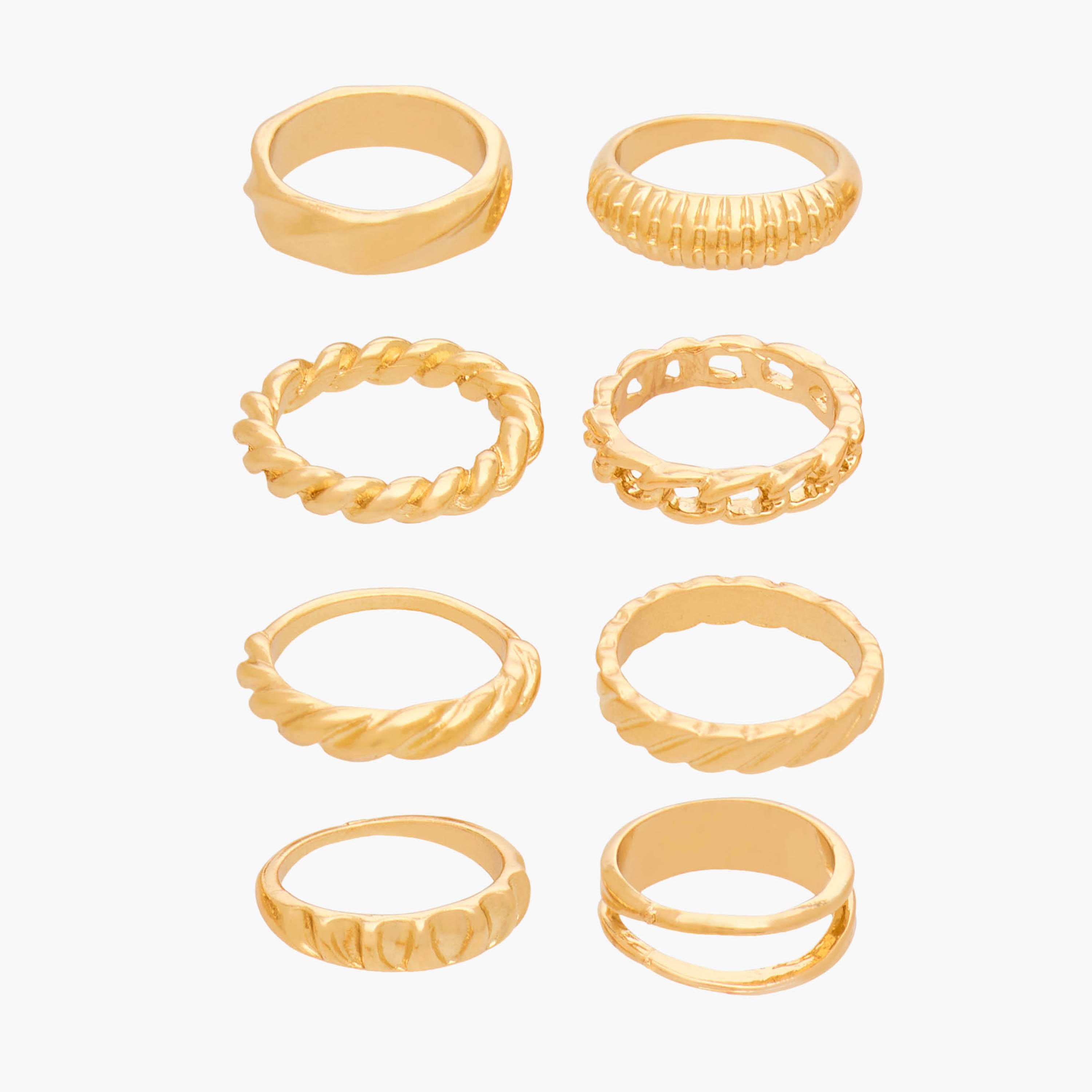 خواتم معدن بارزة الملمس بلون ذهبي من جلو - طقم 8 قطع-women-watchesandjewellery-jewellery-rings-image-1