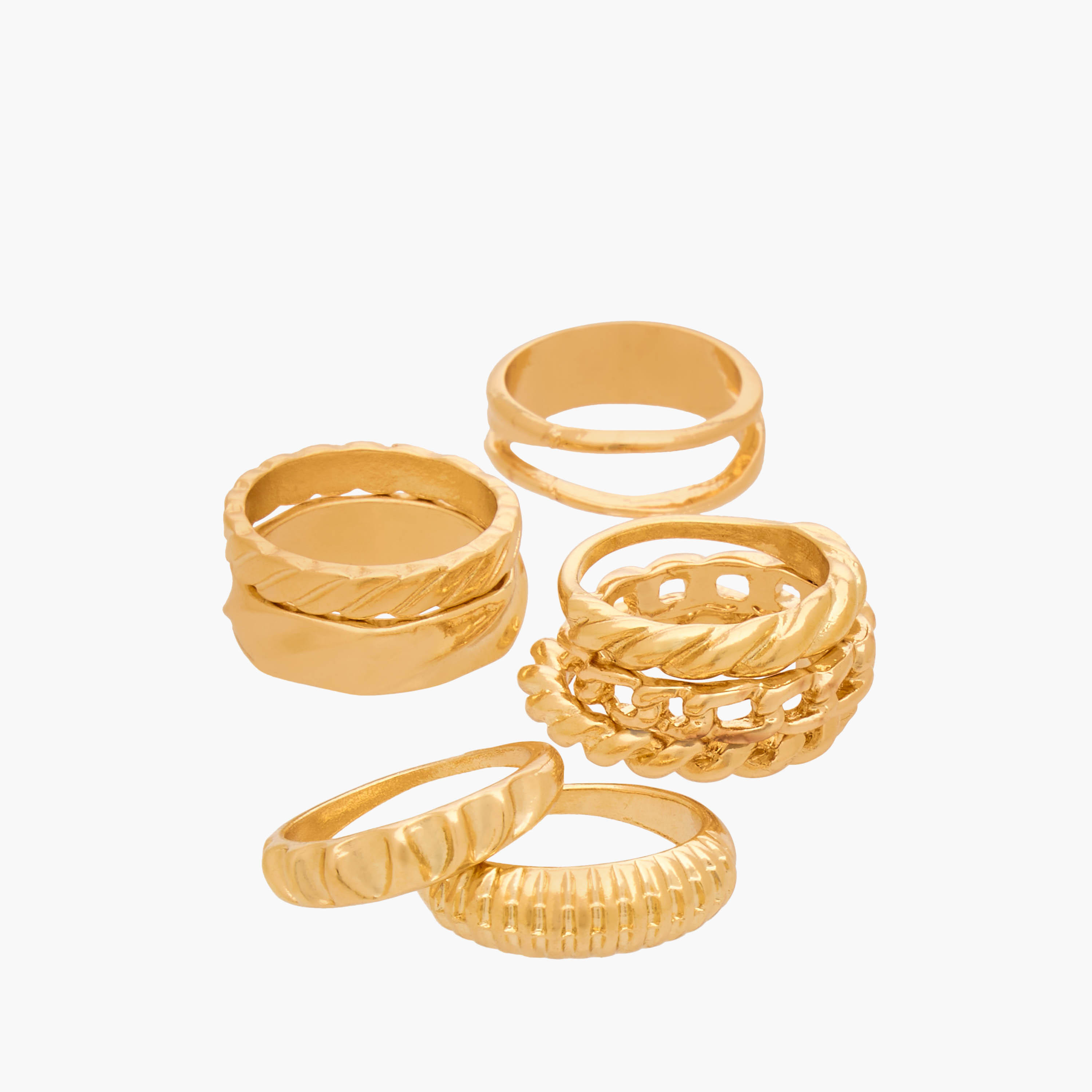 Set of 8 - Gloo Textured Metal Gold Tone Ring-women-watchesandjewellery-jewellery-rings-image-2