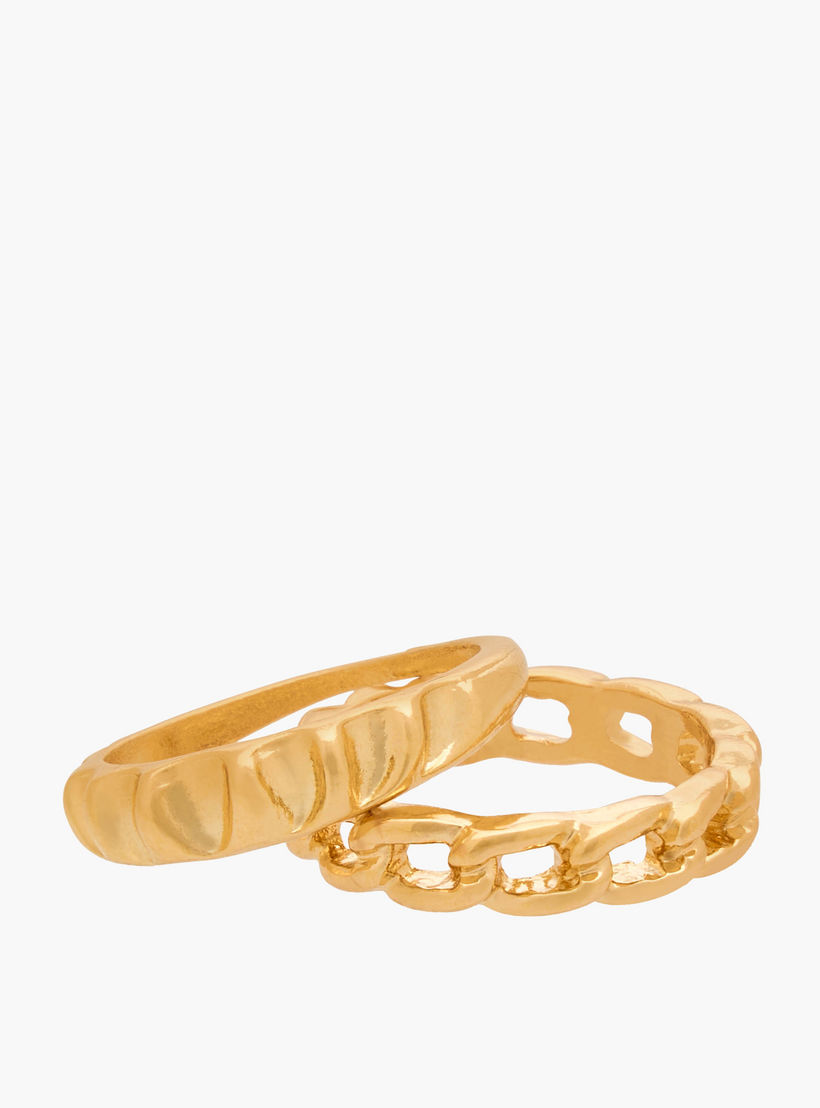 خواتم معدن بارزة الملمس بلون ذهبي من جلو - طقم 8 قطع-women-watchesandjewellery-jewellery-rings-image-3