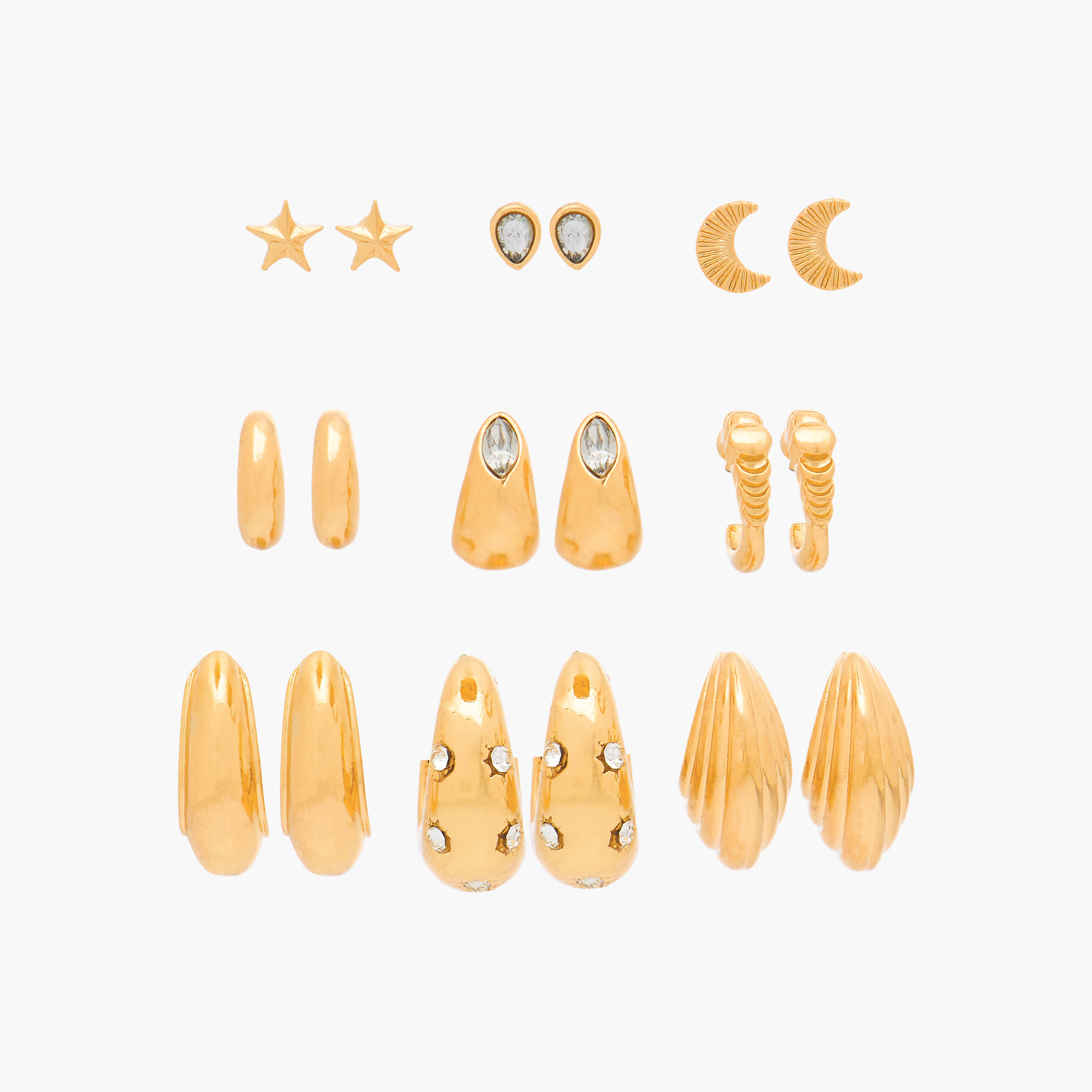 حلقان ميتاليك متنوعة بمكبس إغلاق من جلو - عبوة 9 أزواج-women-watchesandjewellery-jewellery-earrings-image-4