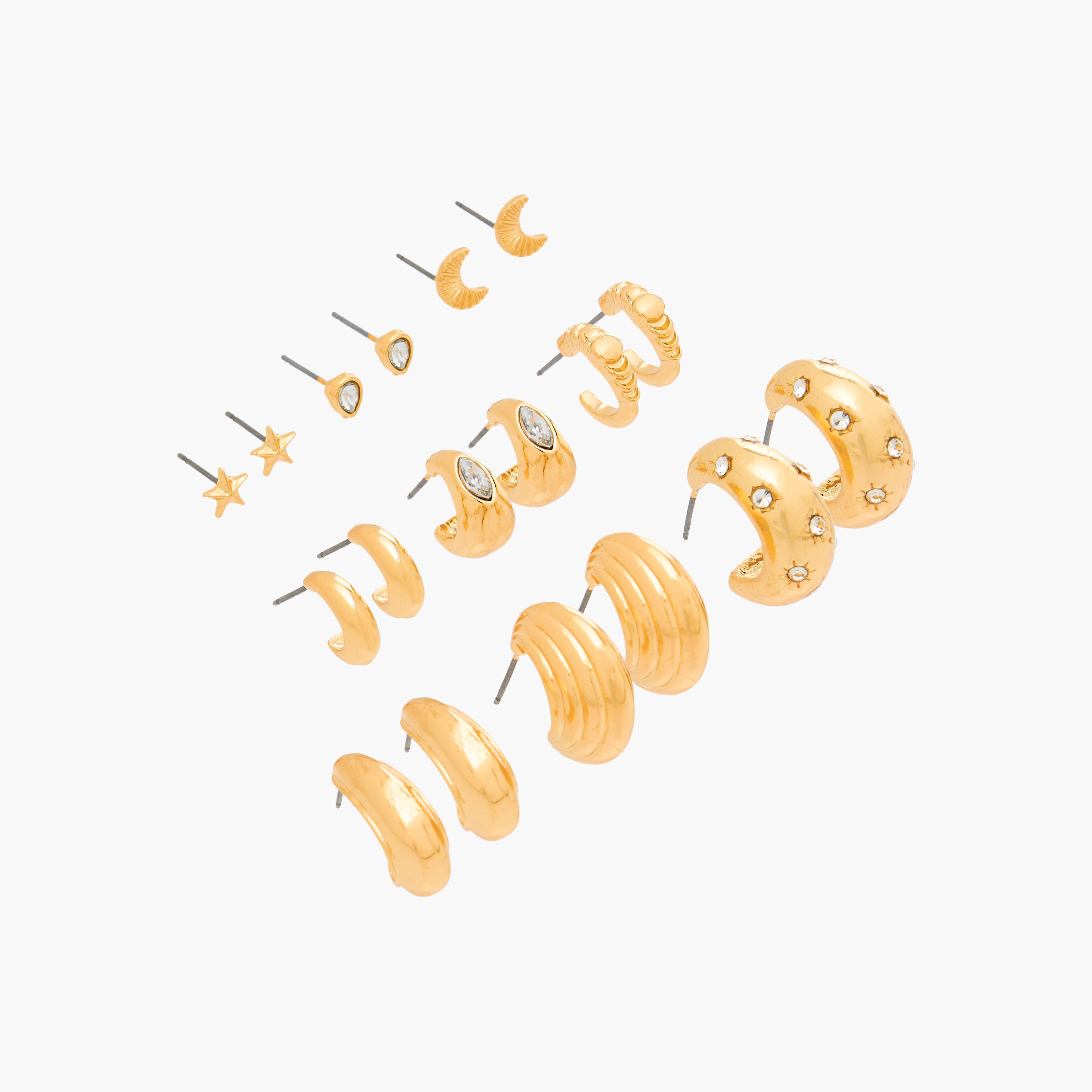 حلقان ميتاليك متنوعة بمكبس إغلاق من جلو - عبوة 9 أزواج-women-watchesandjewellery-jewellery-earrings-image-3