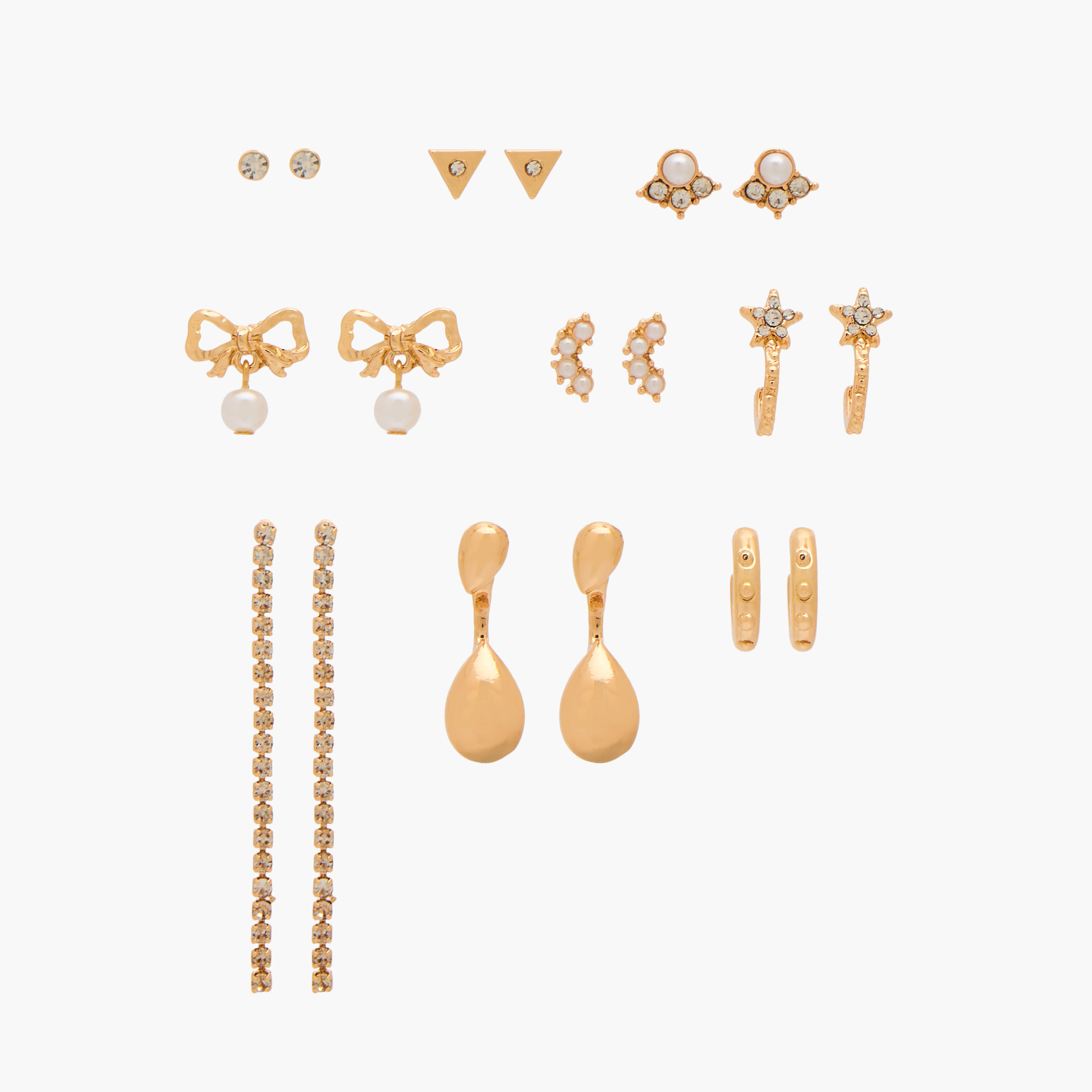 Gloo Pack of 9 Gold Finish Embellished Earrings with Pushback Closure-women-watchesandjewellery-jewellery-earrings-image-1
