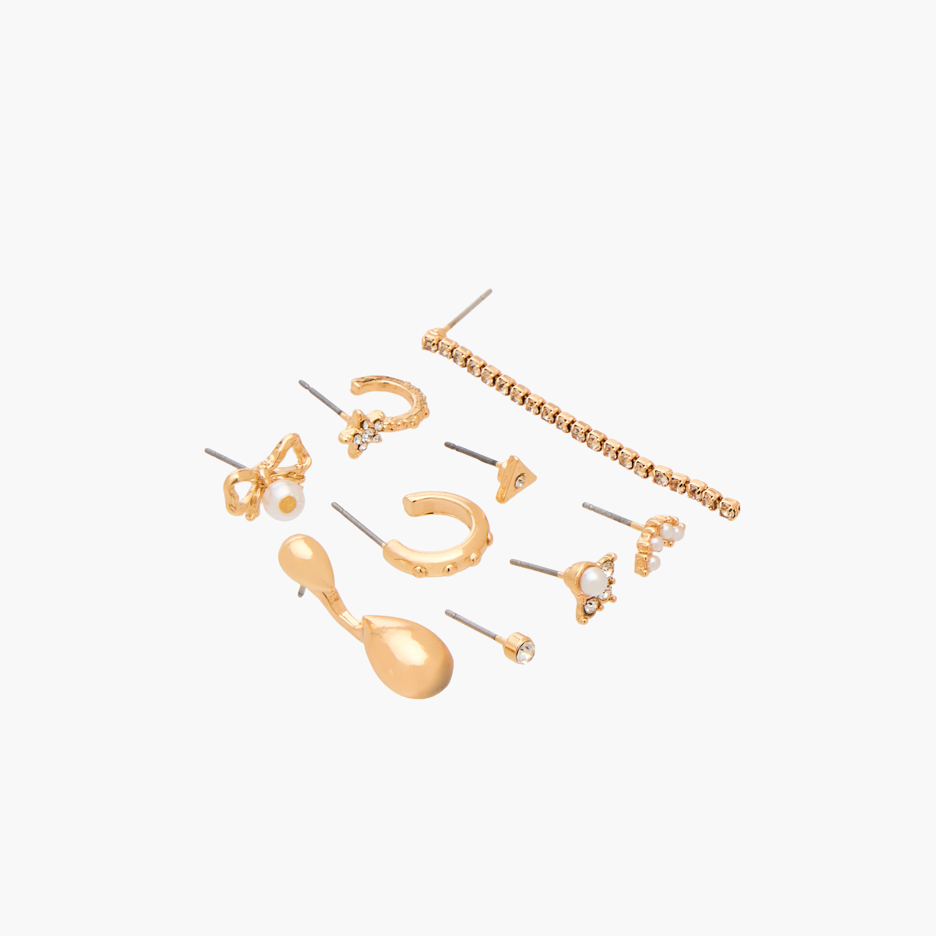 Gloo Pack of 9 Gold Finish Embellished Earrings with Pushback Closure-women-watchesandjewellery-jewellery-earrings-image-2