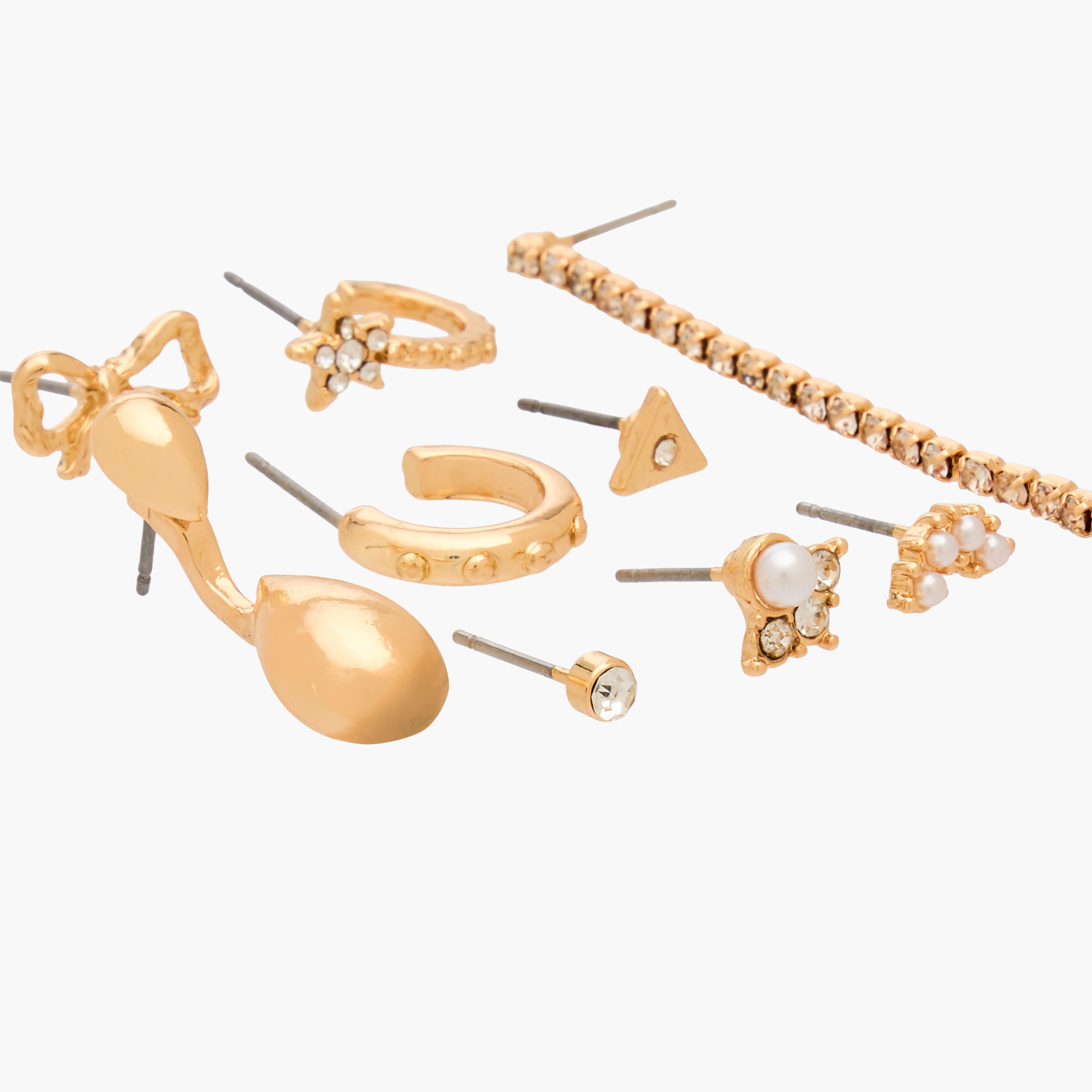 Gloo Pack of 9 Gold Finish Embellished Earrings with Pushback Closure-women-watchesandjewellery-jewellery-earrings-image-4