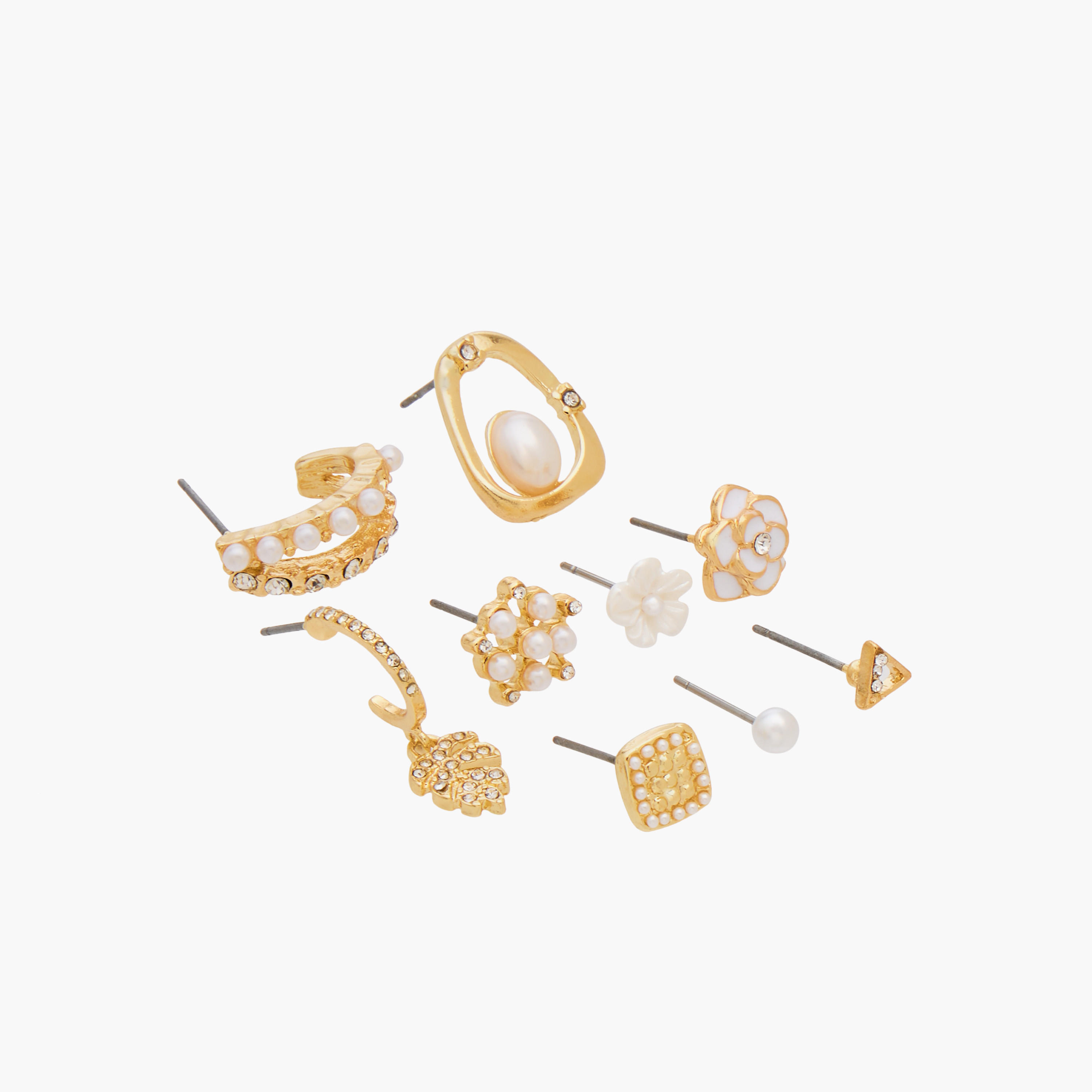 Gloo Pack of 9 Gold Finish Embellished Earrings with Pushback Closure-women-watchesandjewellery-jewellery-earrings-image-2