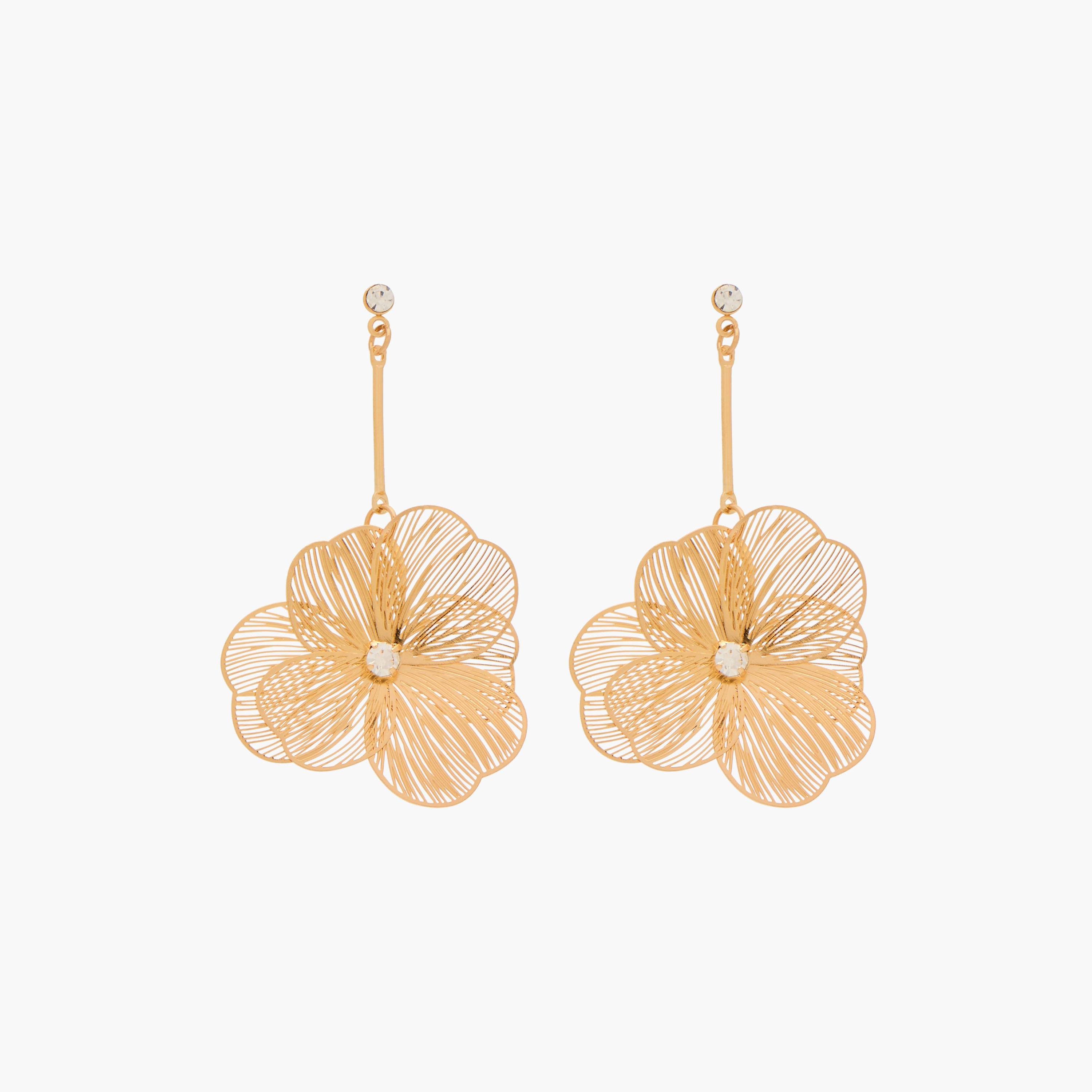 Gloo Metallic Floral Drop Earrings with Pushback Closure-women-watchesandjewellery-jewellery-earrings-image-1