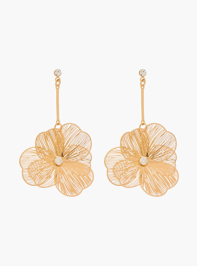 Gloo Metallic Floral Drop Earrings with Pushback Closure-women-watchesandjewellery-jewellery-earrings-image-1