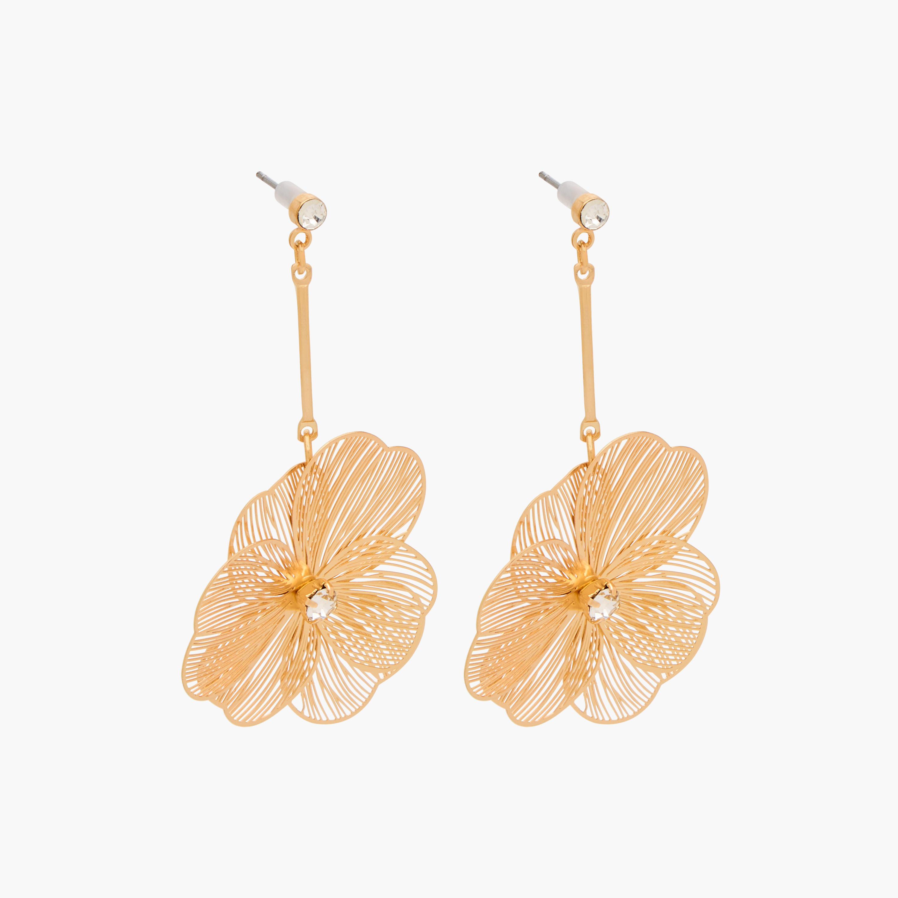 Gloo Metallic Floral Drop Earrings with Pushback Closure-women-watchesandjewellery-jewellery-earrings-image-2
