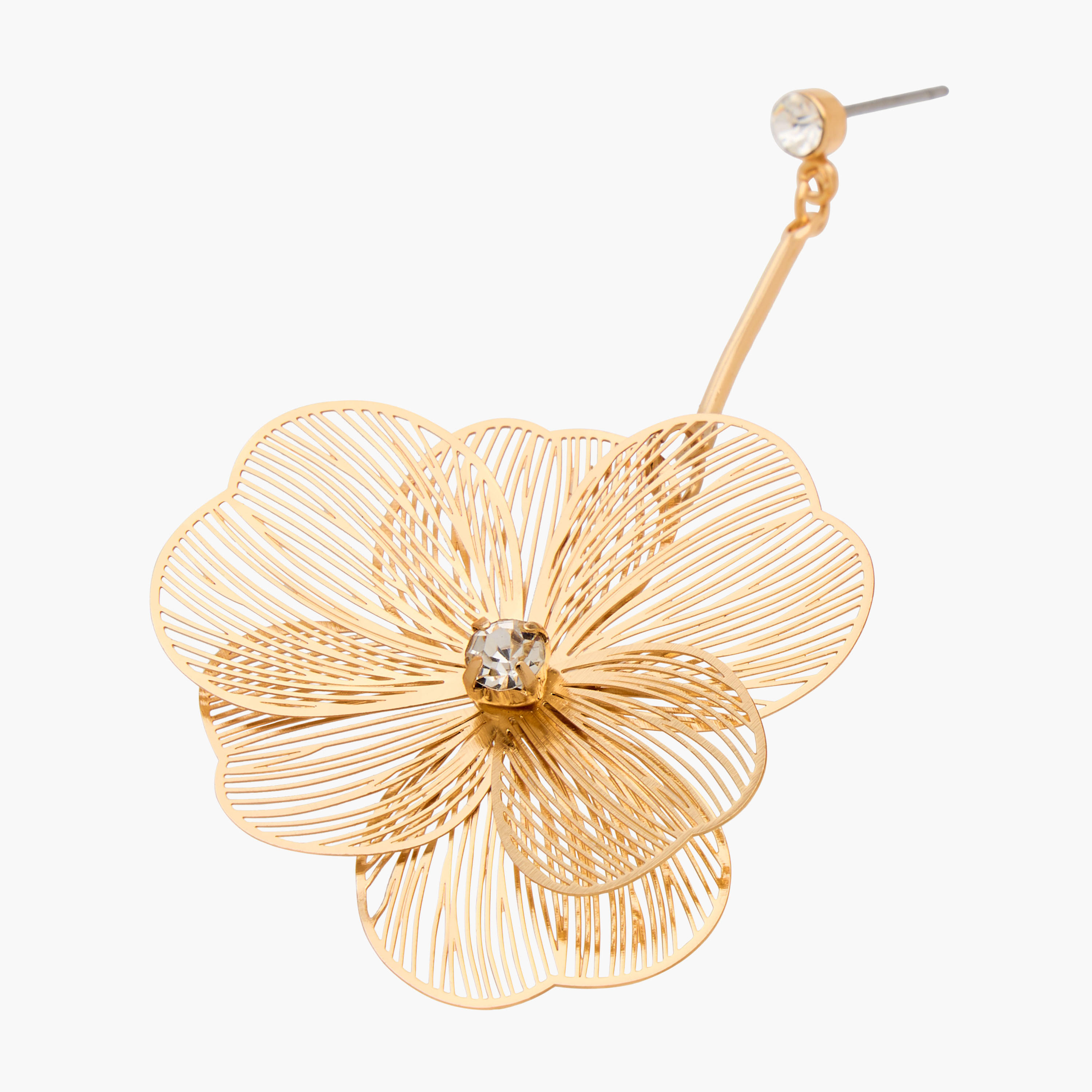 Gloo Metallic Floral Drop Earrings with Pushback Closure-women-watchesandjewellery-jewellery-earrings-image-3