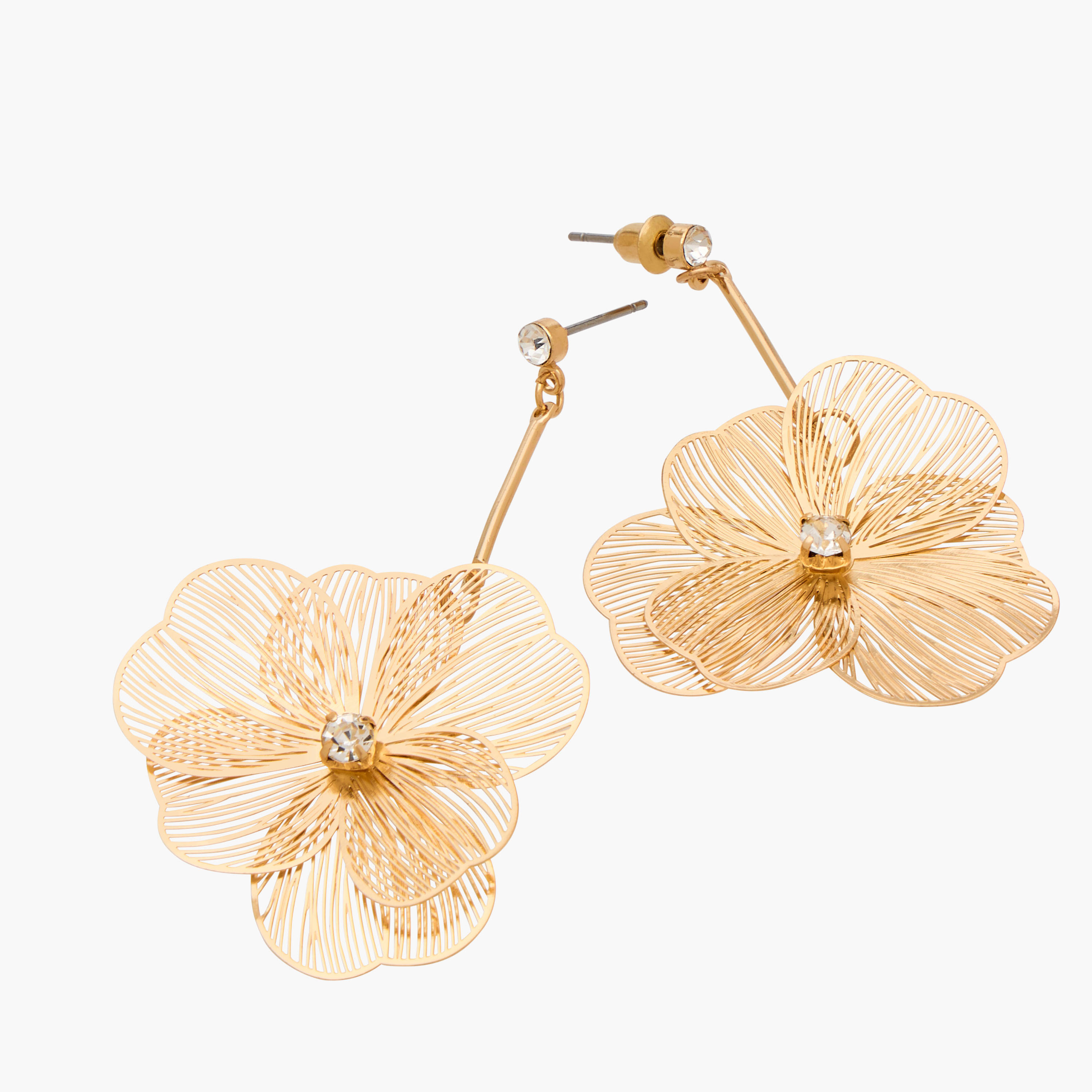 Gloo Metallic Floral Drop Earrings with Pushback Closure-women-watchesandjewellery-jewellery-earrings-image-4