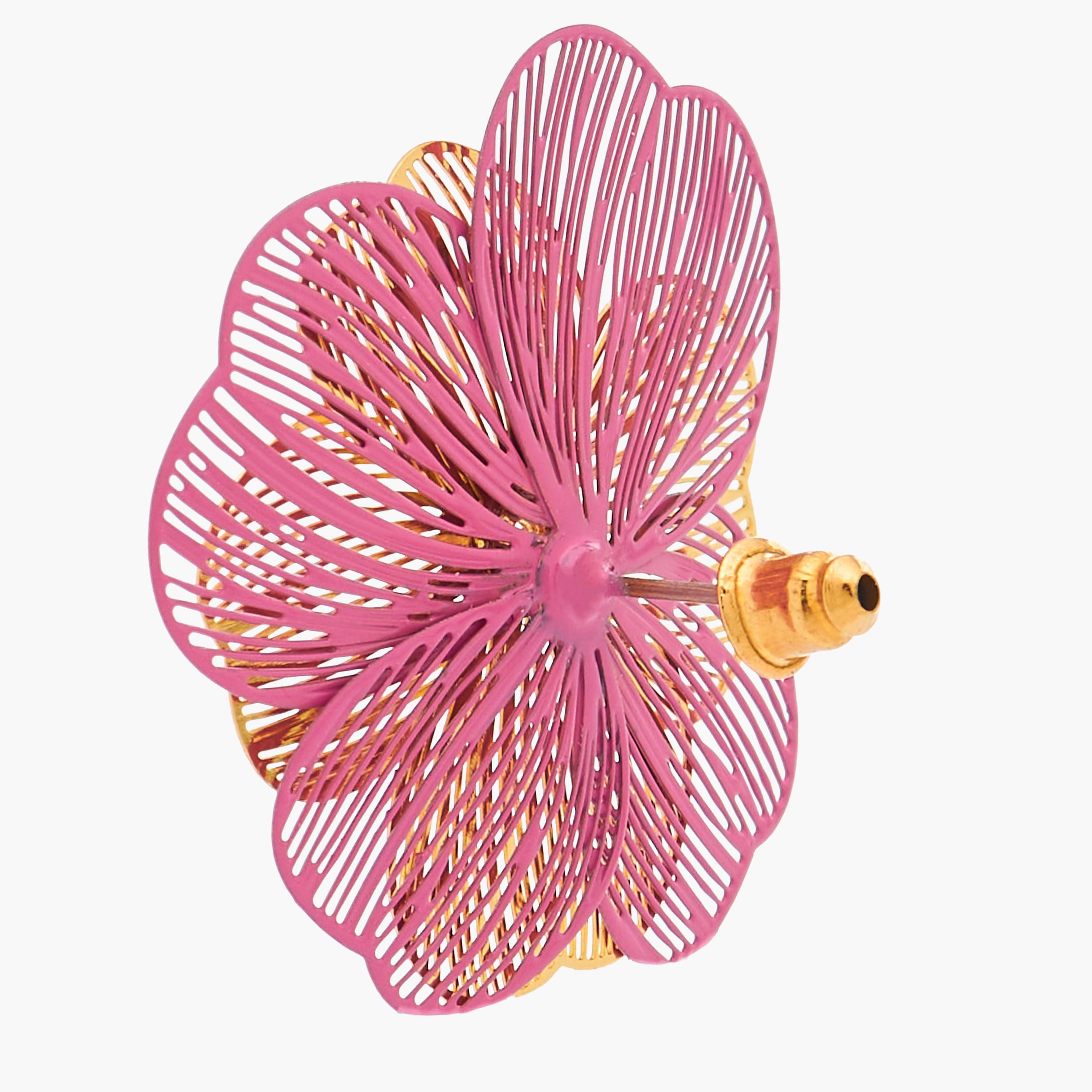 حلق دبوس ميتاليك بتصميم أزهار ومكبس إغلاق من جلو-women-watchesandjewellery-jewellery-earrings-image-1