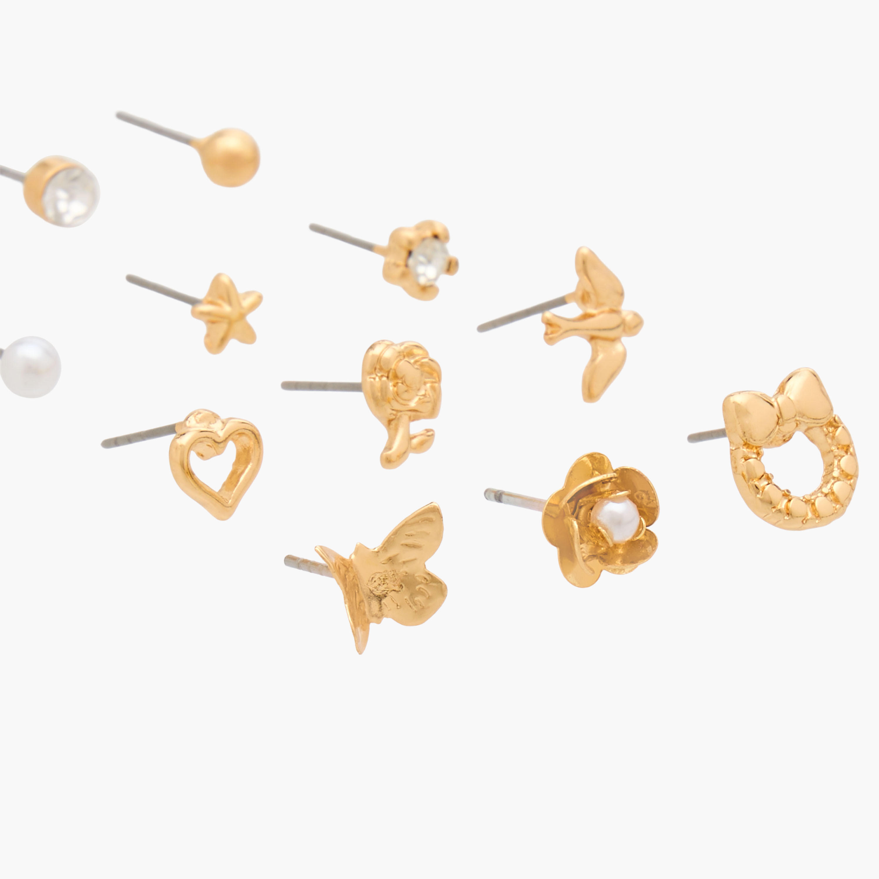 Gloo Pack of 12 Gold Finish Stud Earrings with Pushback Closure-women-watchesandjewellery-jewellery-earrings-image-3