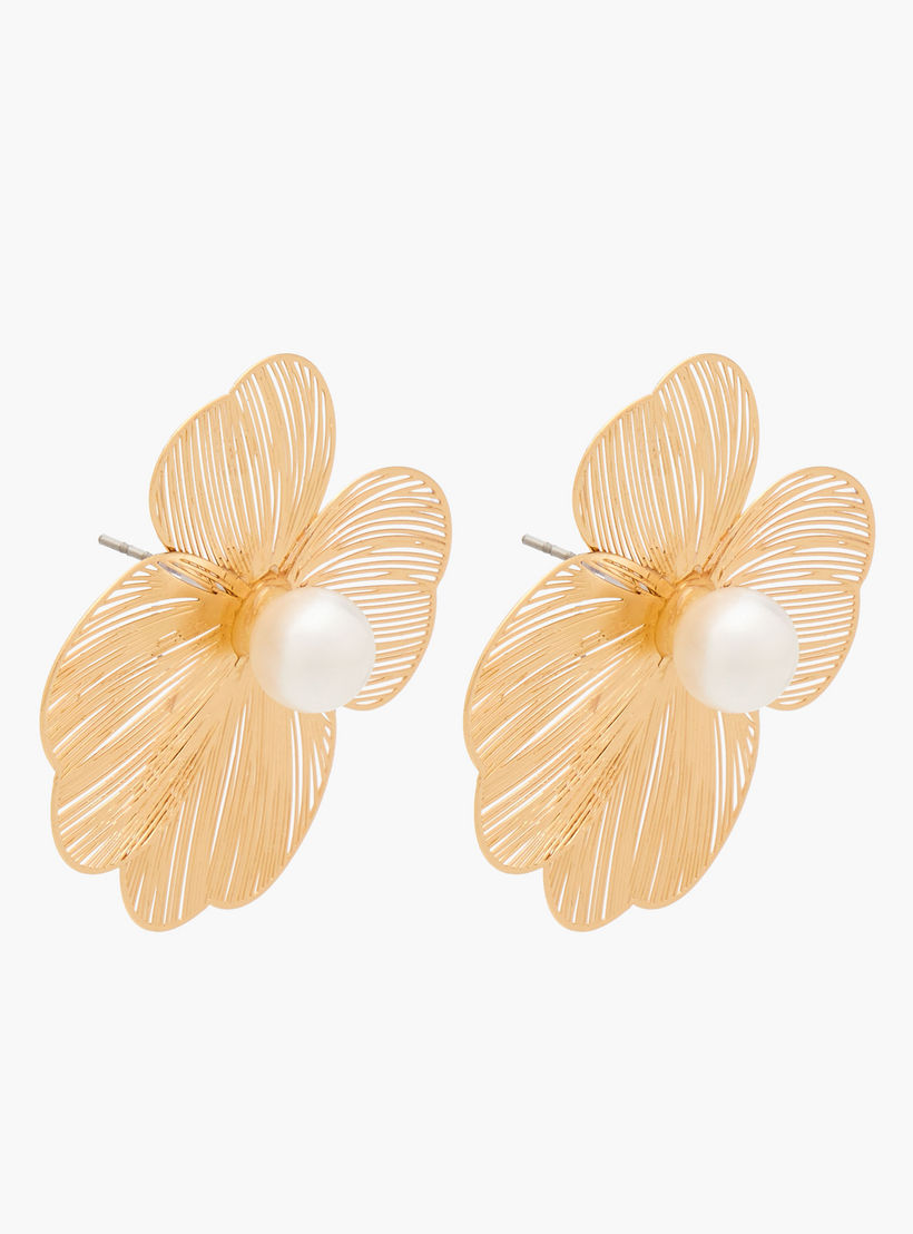 حلق دبوس بتشطيب ذهبي وتصميم زهرة ومكبس إغلاق من جلو-women-watchesandjewellery-jewellery-earrings-image-3