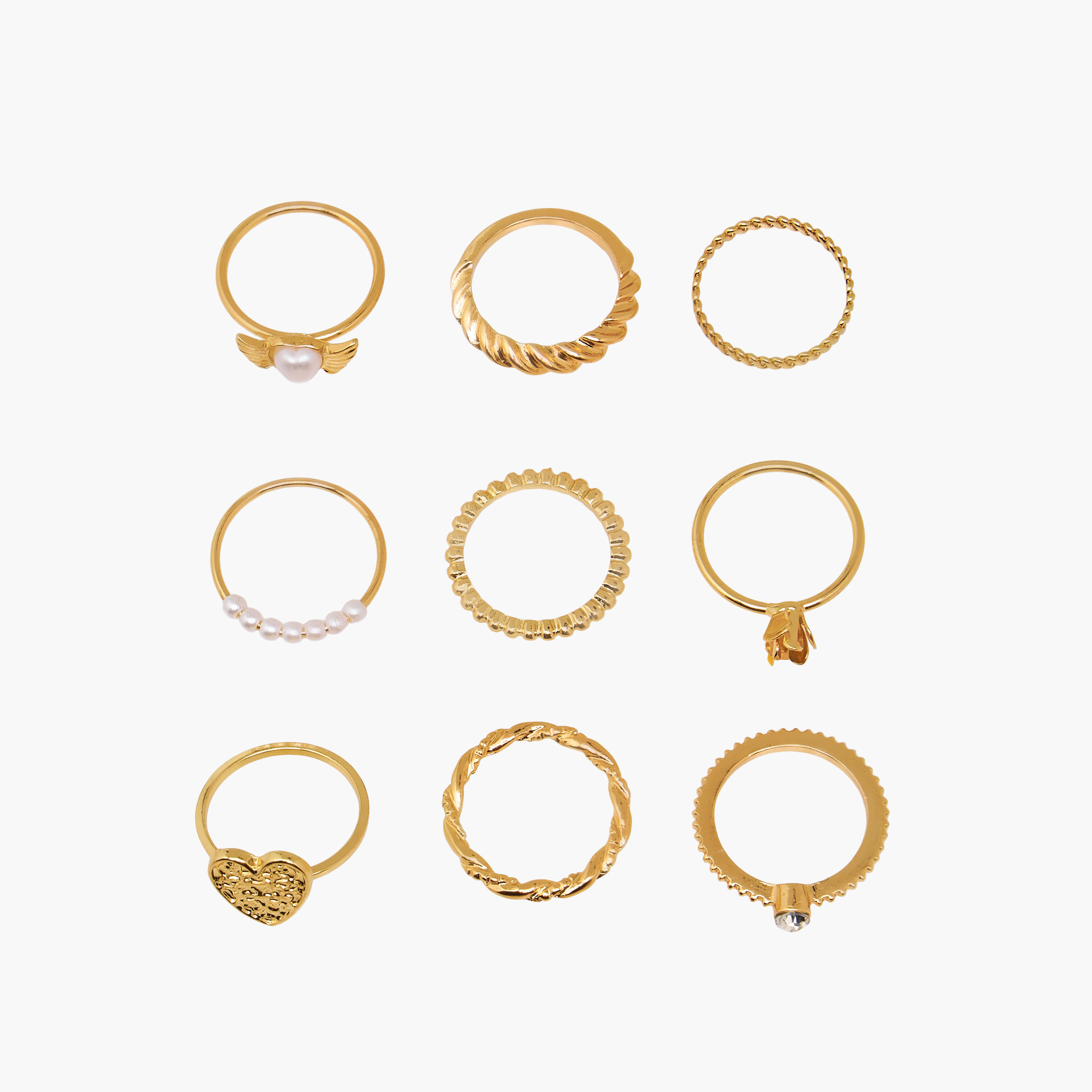 Set of 9 - Gloo Gold Tone Ring with Assorted Design-women-watchesandjewellery-jewellery-rings-image-1