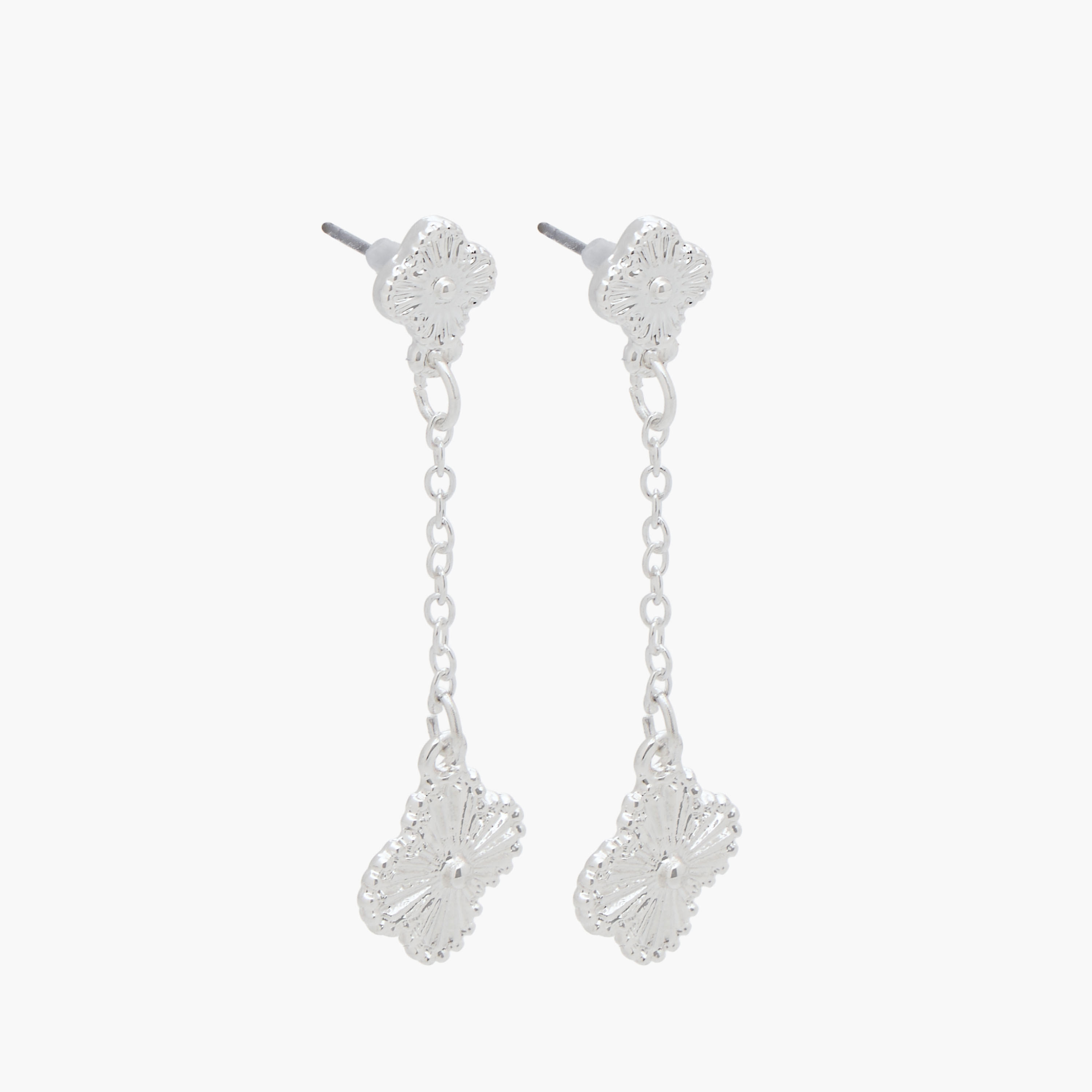 Gloo Pack of 3 Silver Finish Clover Embellished Earrings with Pushback Closure-women-watchesandjewellery-jewellery-earrings-image-2