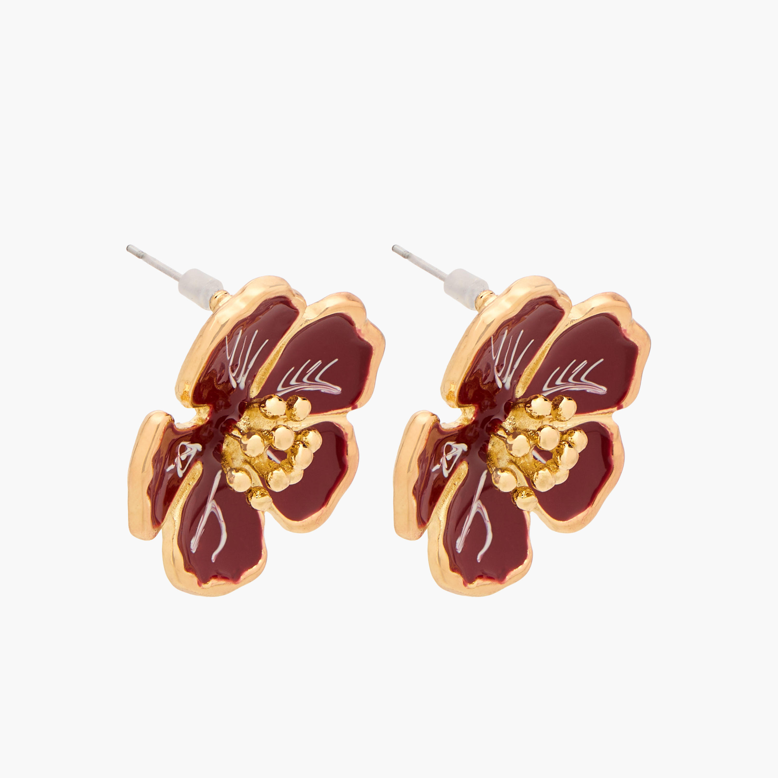 حلق بتصميم زهرة مطلي بالمينا وتشطيب ذهبي بمكبس إغلاق من جلو-women-watchesandjewellery-jewellery-earrings-image-2