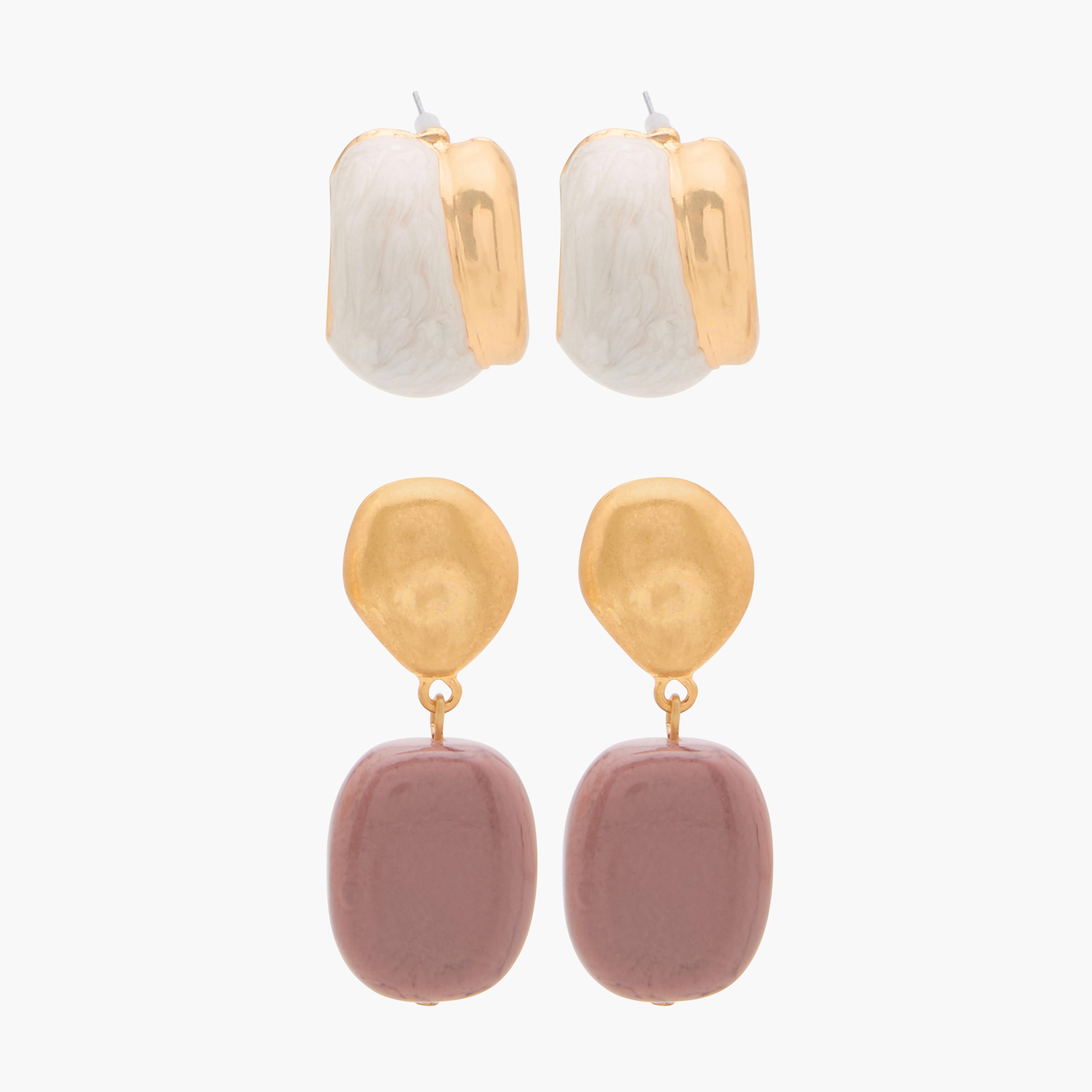 طقم من 2 أقراط معدنية متنوعة بمكبس إغلاق خلفي-women-watchesandjewellery-jewellery-earrings-image-1