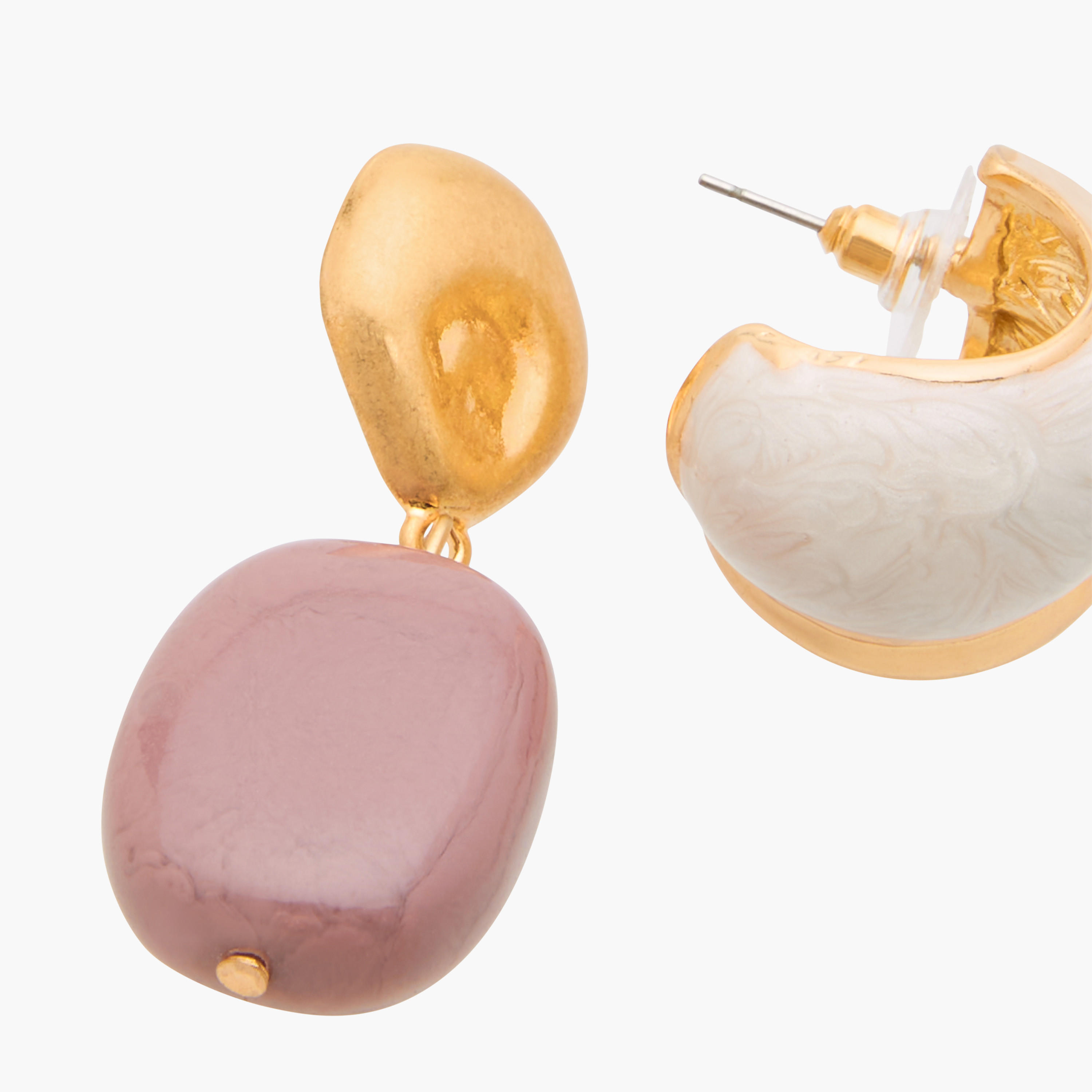 طقم من 2 أقراط معدنية متنوعة بمكبس إغلاق خلفي-women-watchesandjewellery-jewellery-earrings-image-5