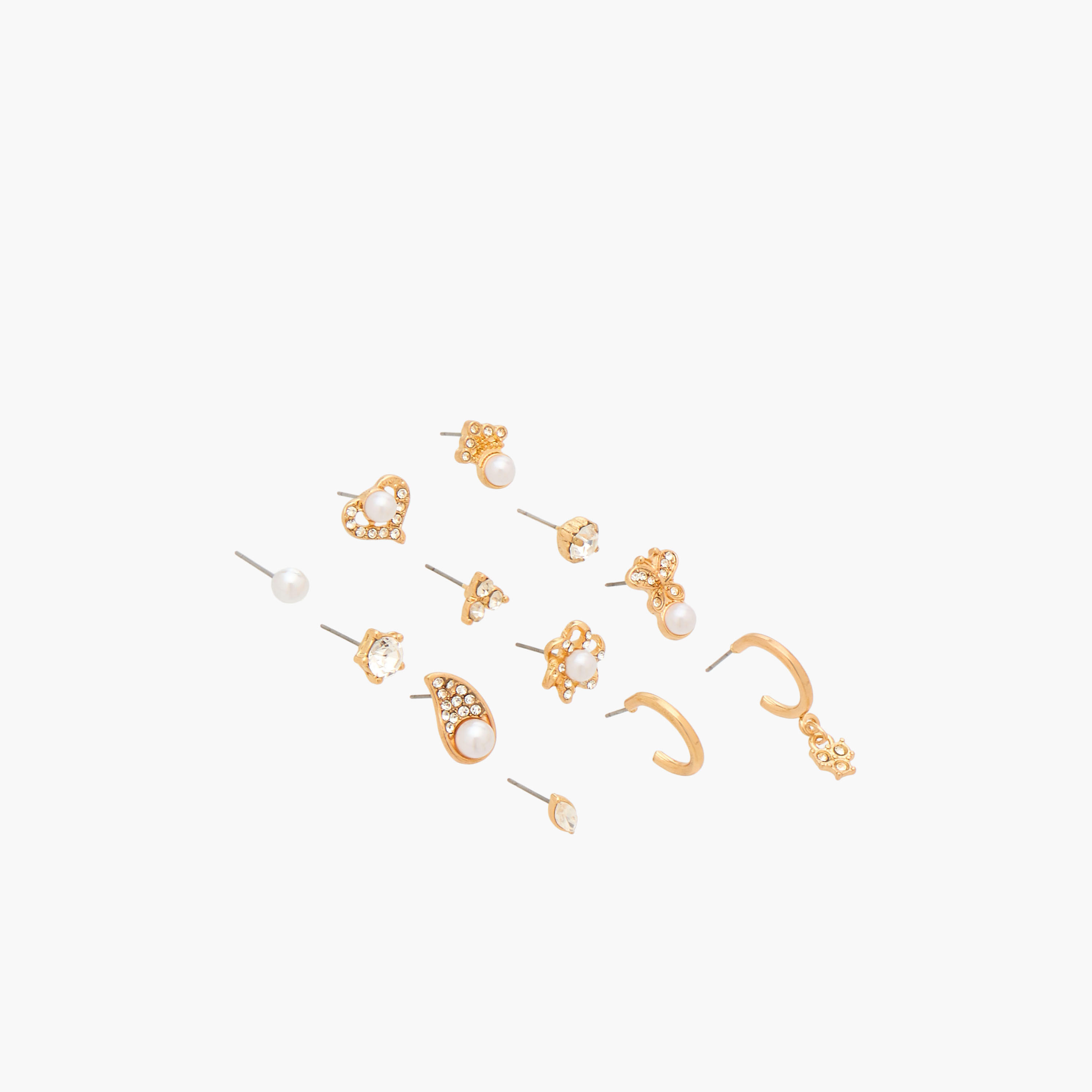 Pack of 12 Gold Finish Embellished Earrings with Pushback Closure-women-watchesandjewellery-jewellery-earrings-image-2