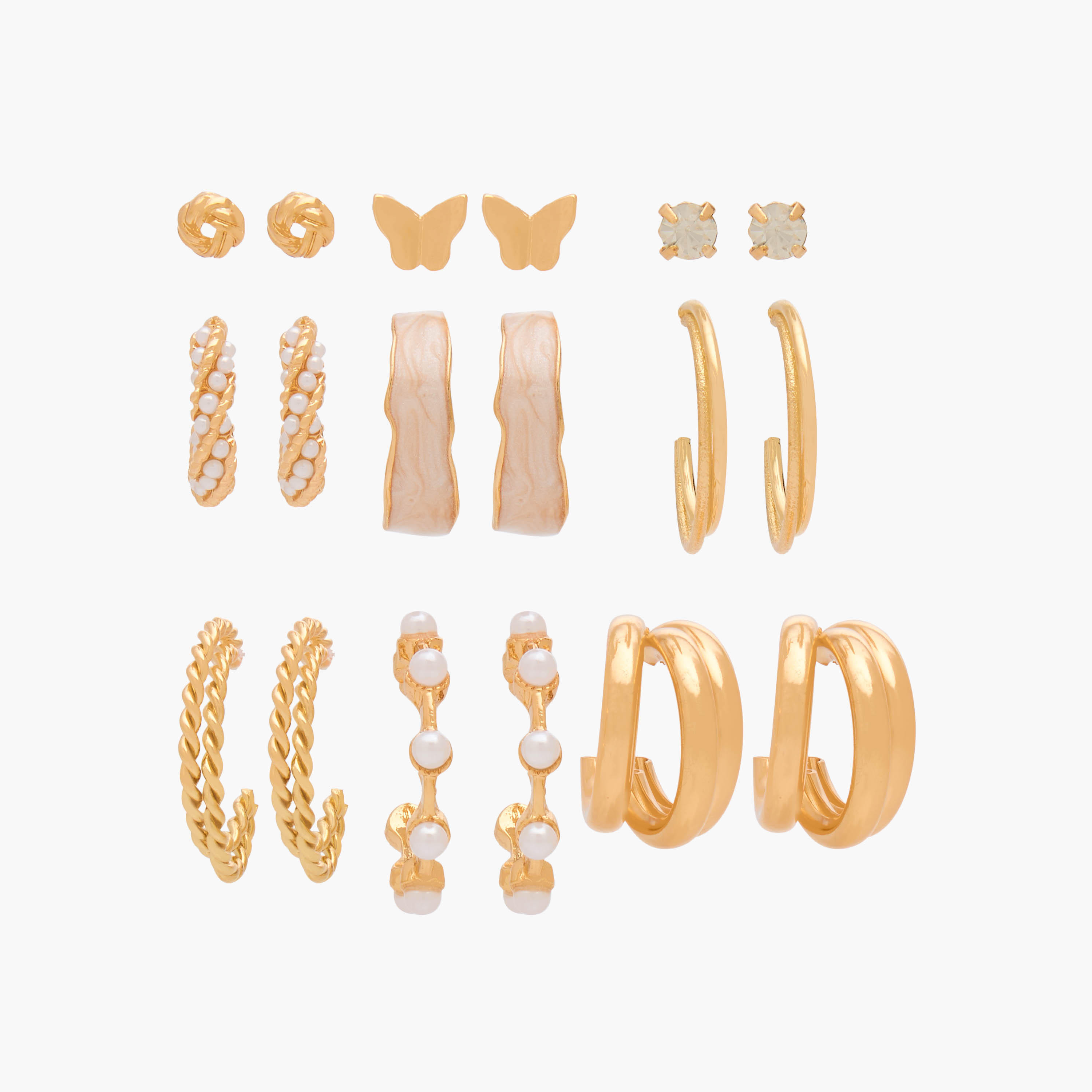 حلقان ميتالك متنوعة بمكبس إغلاق خلفي طقم من 9 قطع-women-watchesandjewellery-jewellery-earrings-image-1