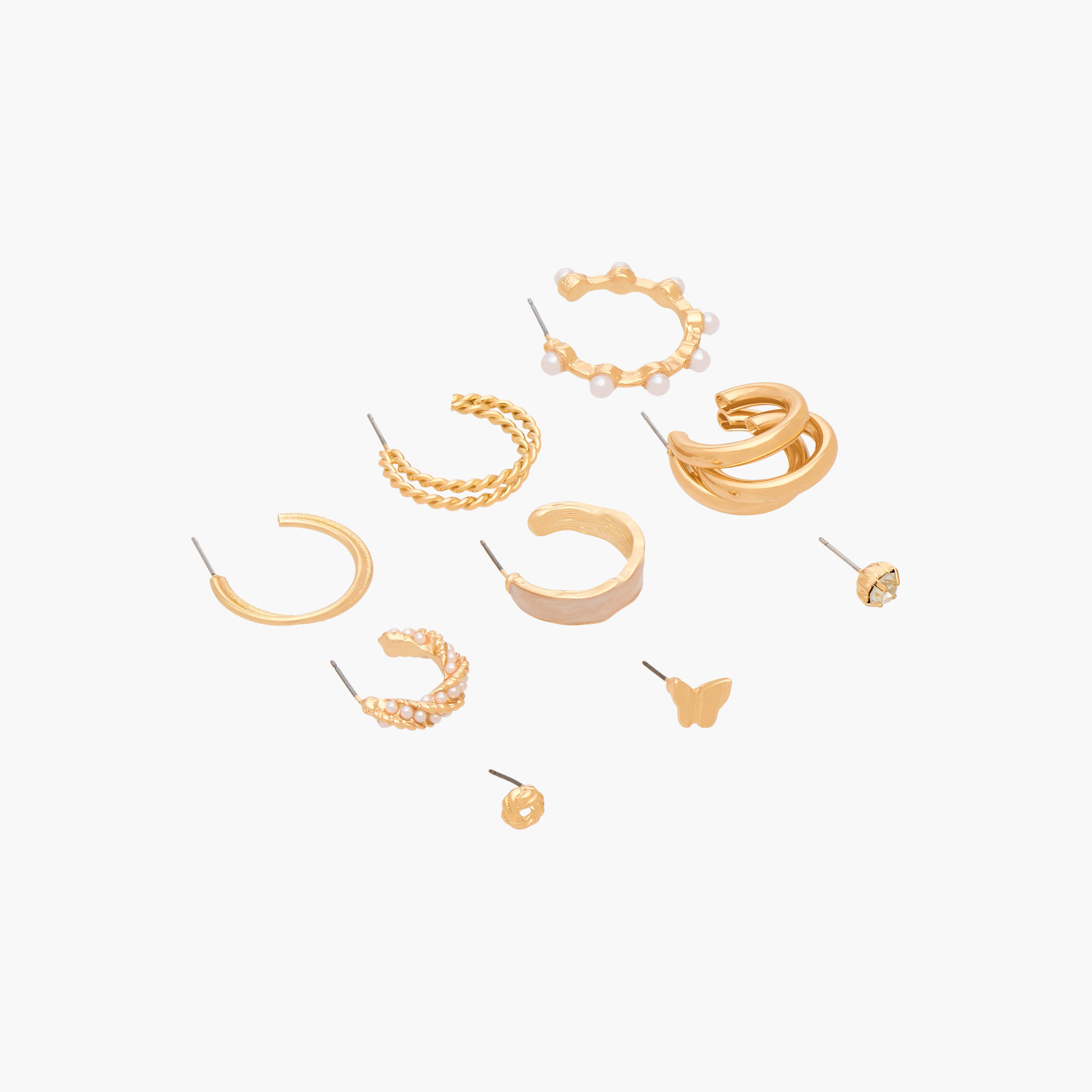 حلقان ميتالك متنوعة بمكبس إغلاق خلفي طقم من 9 قطع-women-watchesandjewellery-jewellery-earrings-image-3