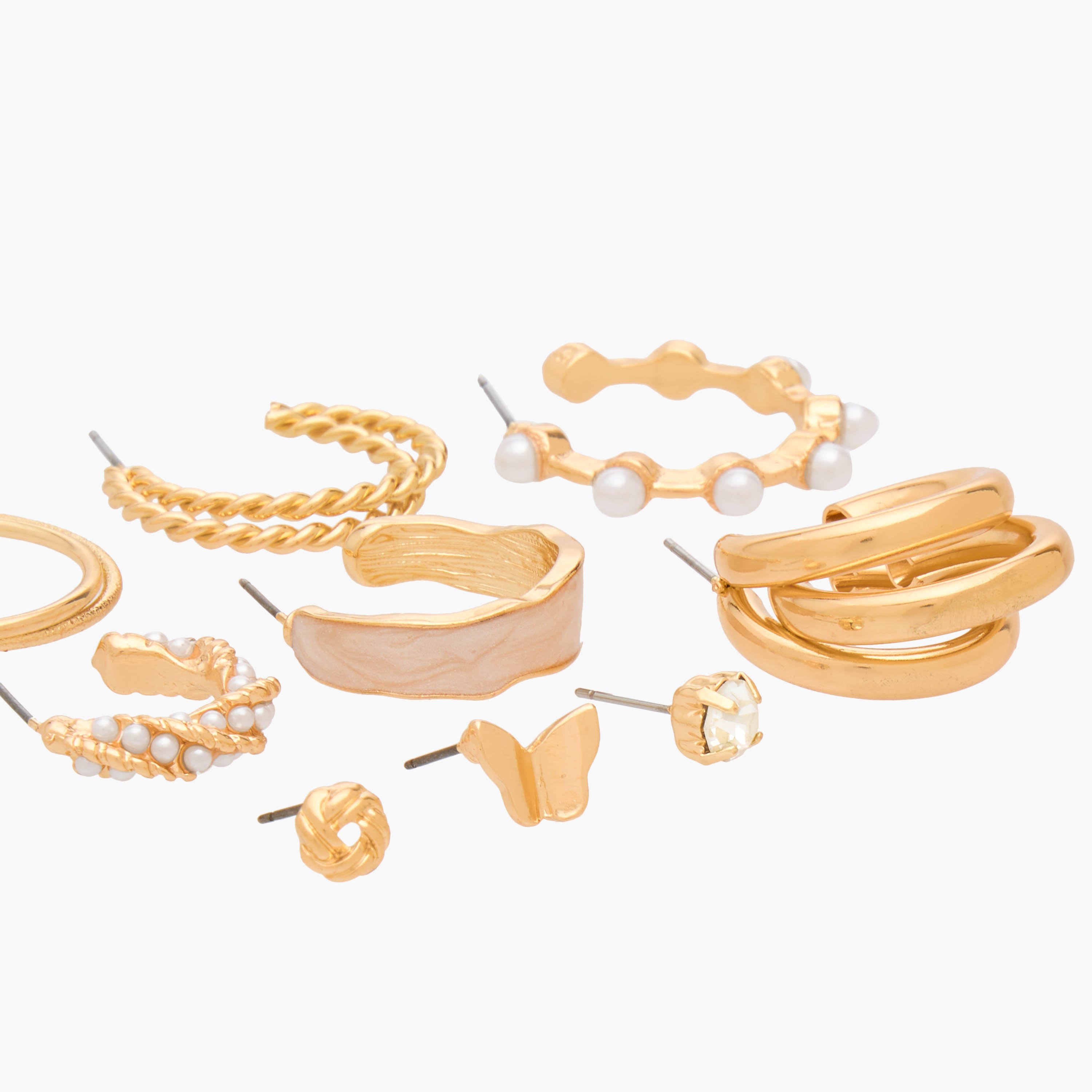 حلقان ميتالك متنوعة بمكبس إغلاق خلفي طقم من 9 قطع-women-watchesandjewellery-jewellery-earrings-image-4