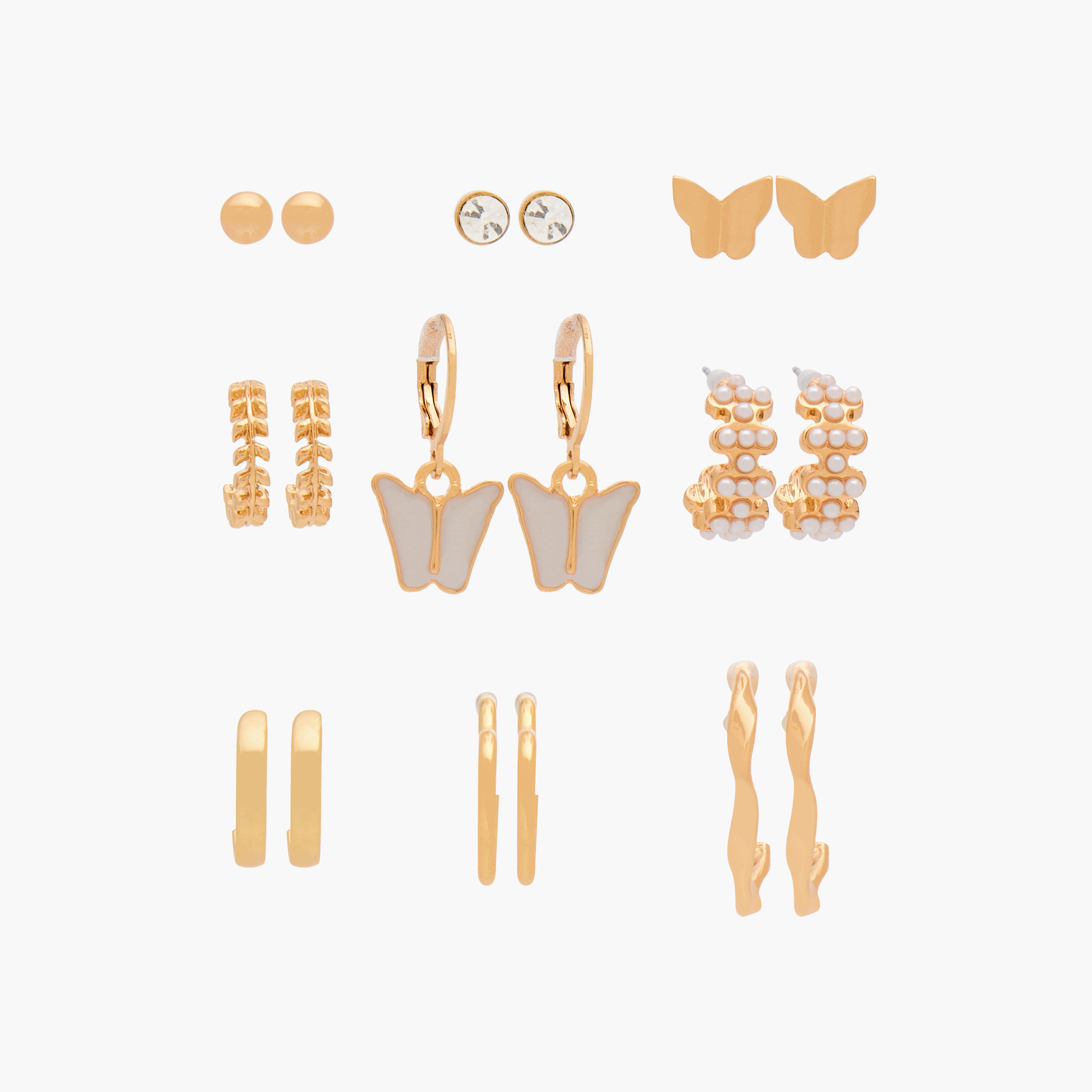 Pack of 9 Gold Tone Assorted Earrings with Pushback Closure-women-watchesandjewellery-jewellery-earrings-image-1