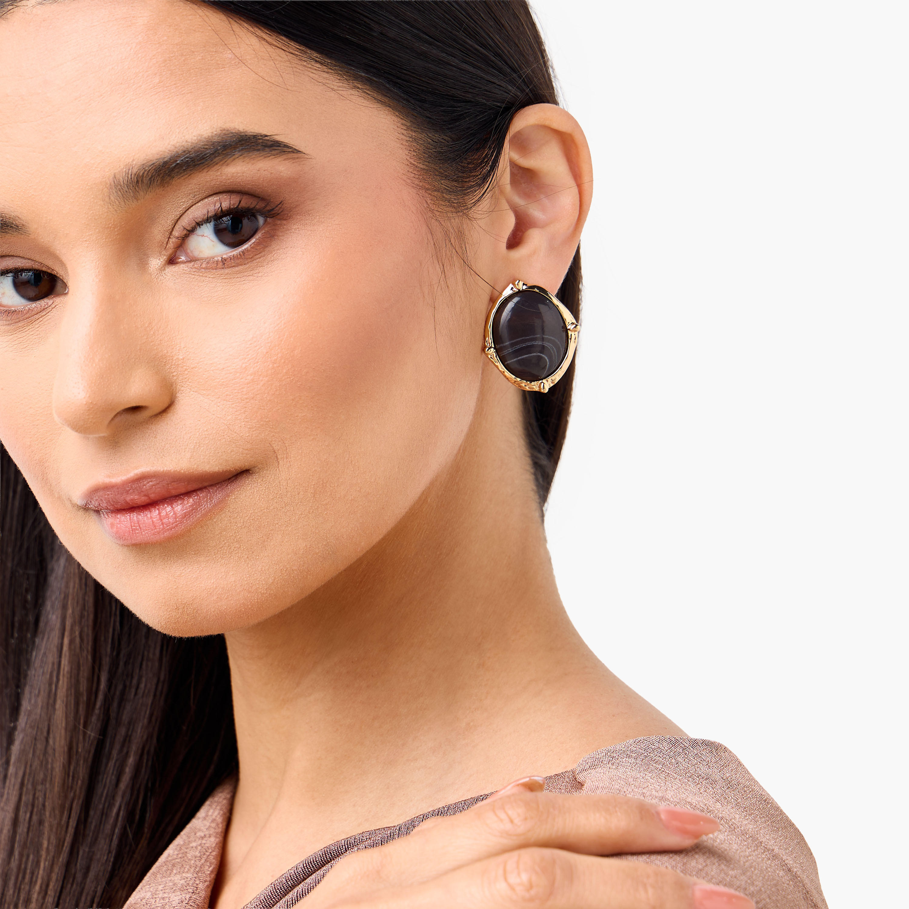 Metallic Embellished Stud Earrings with Pushback Closure-women-watchesandjewellery-jewellery-earrings-image-2