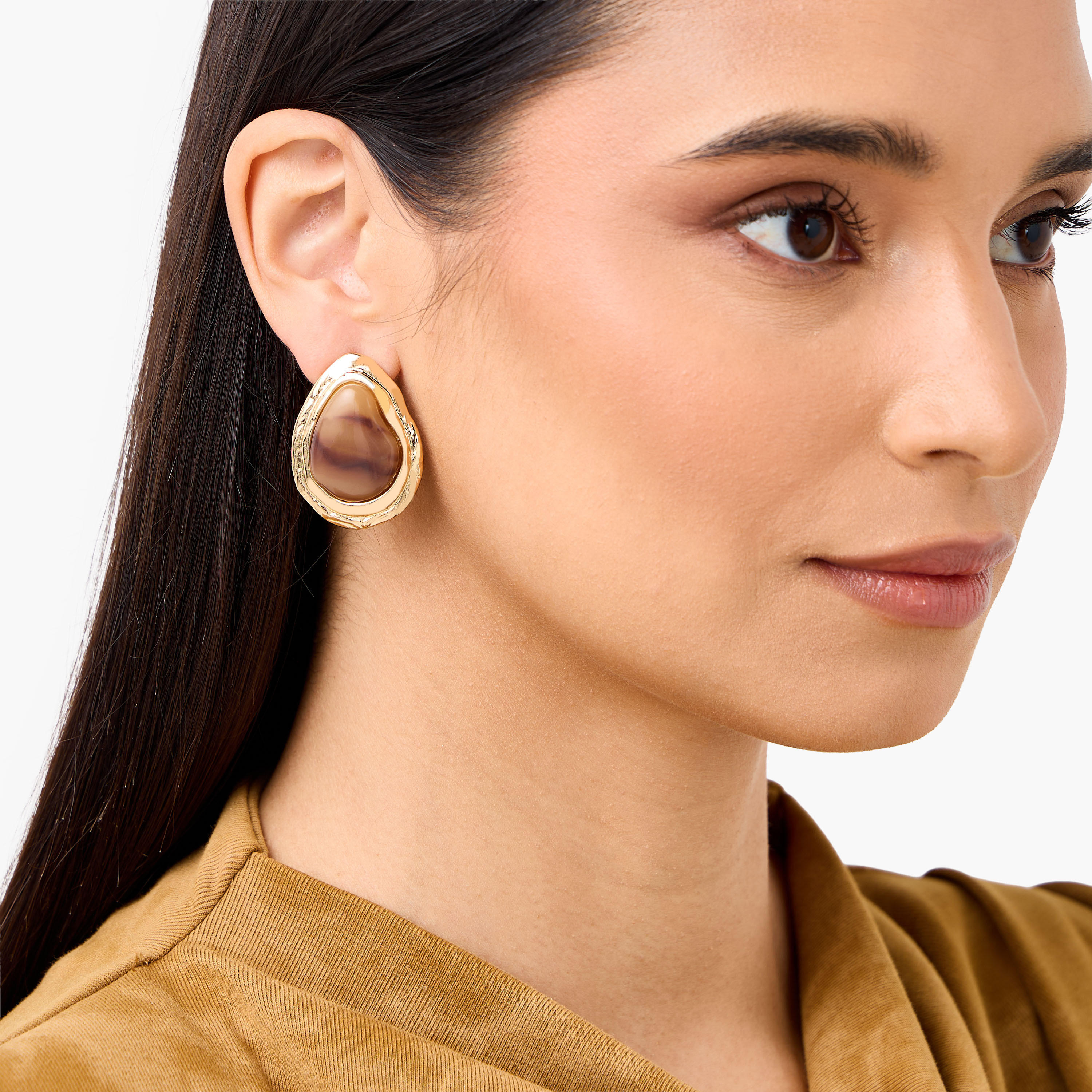 Gold Tone Resin Stud Earrings with Pushback Closure-women-watchesandjewellery-jewellery-earrings-image-2