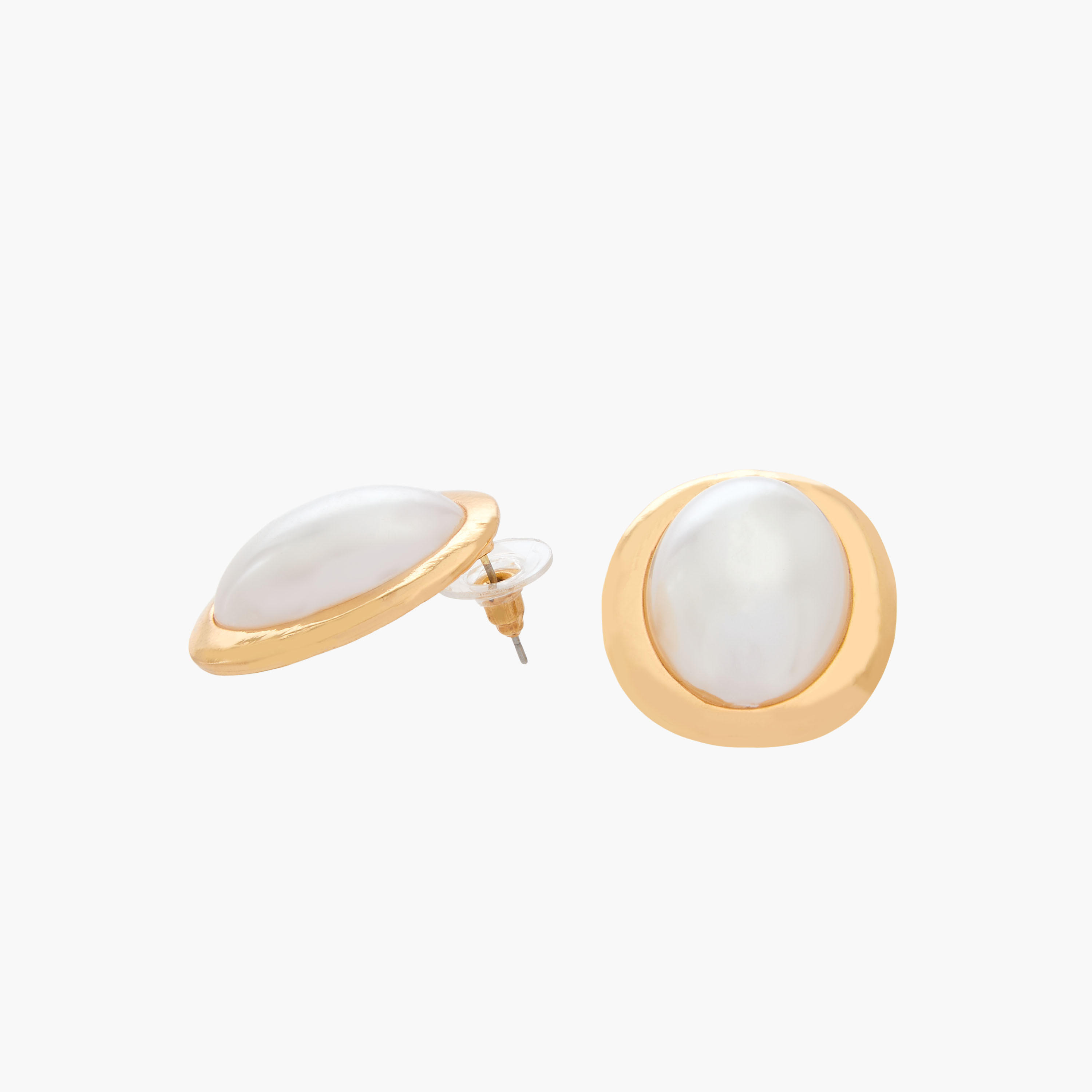 Gold Tone Pearl Embellished Stud Earrings with Pushback Closure-women-watchesandjewellery-jewellery-earrings-image-4