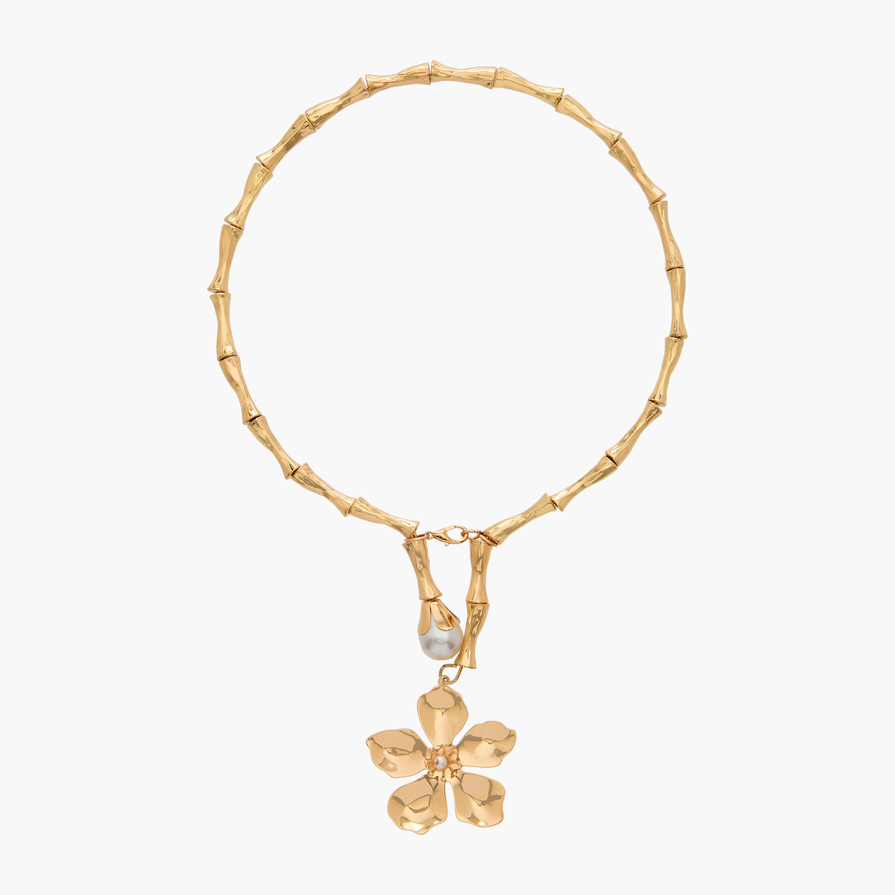 قلادة معدن بدلاية زهور وزينة لؤلؤ-women-watchesandjewellery-jewellery-necklacesandpendants-image-1
